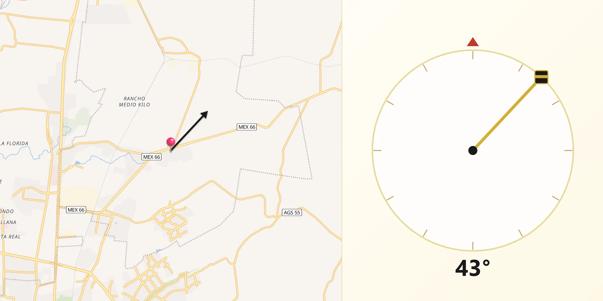 Dirección de la Qibla desde Macario J. Gómez [Colonia]