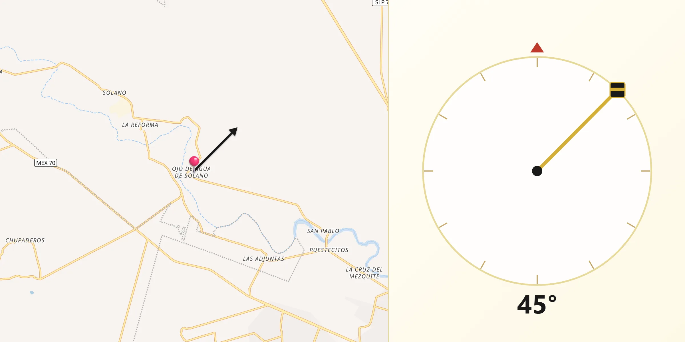 Dirección de la Qibla desde Ojo de Agua de Solano