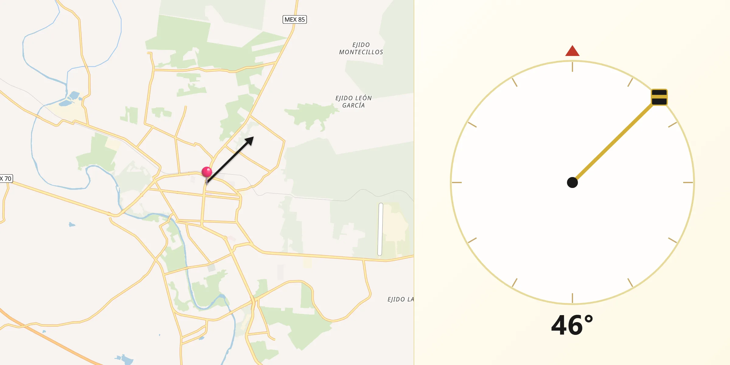 Dirección de la Qibla desde Ciudad Valles