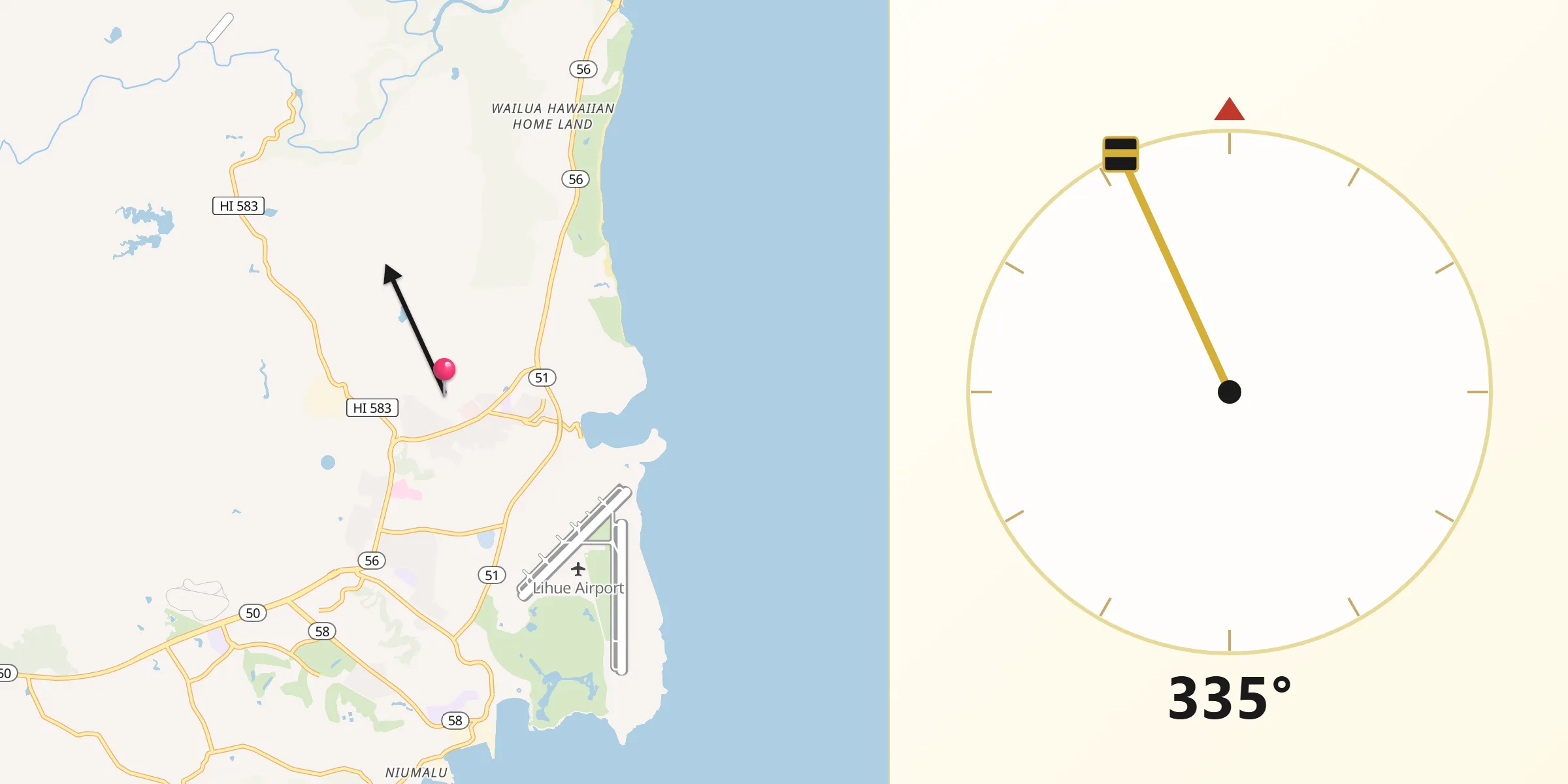 Qibla Direction from Hanamā‘ulu