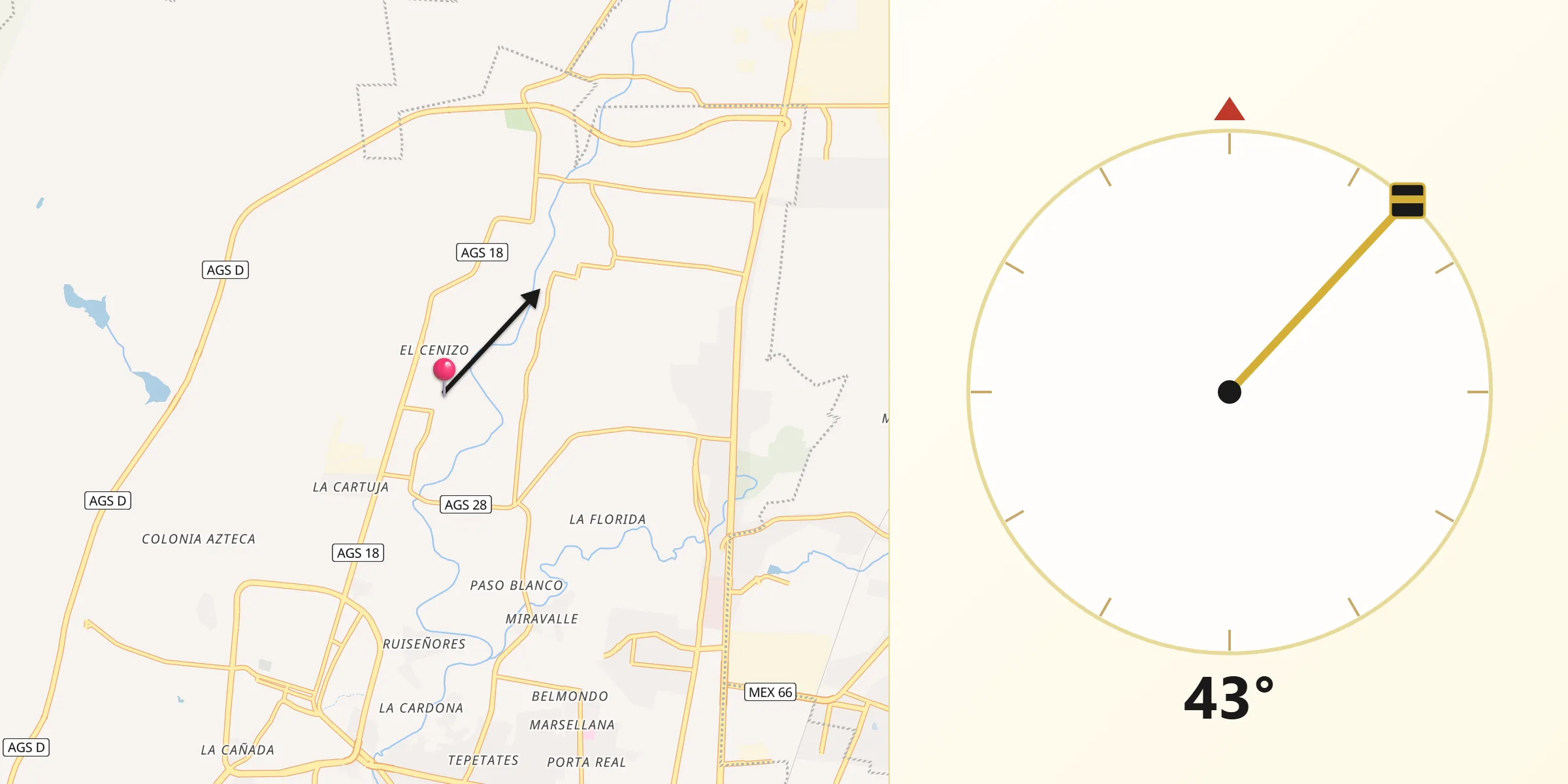 Dirección de la Qibla desde San Antonio de los Horcones