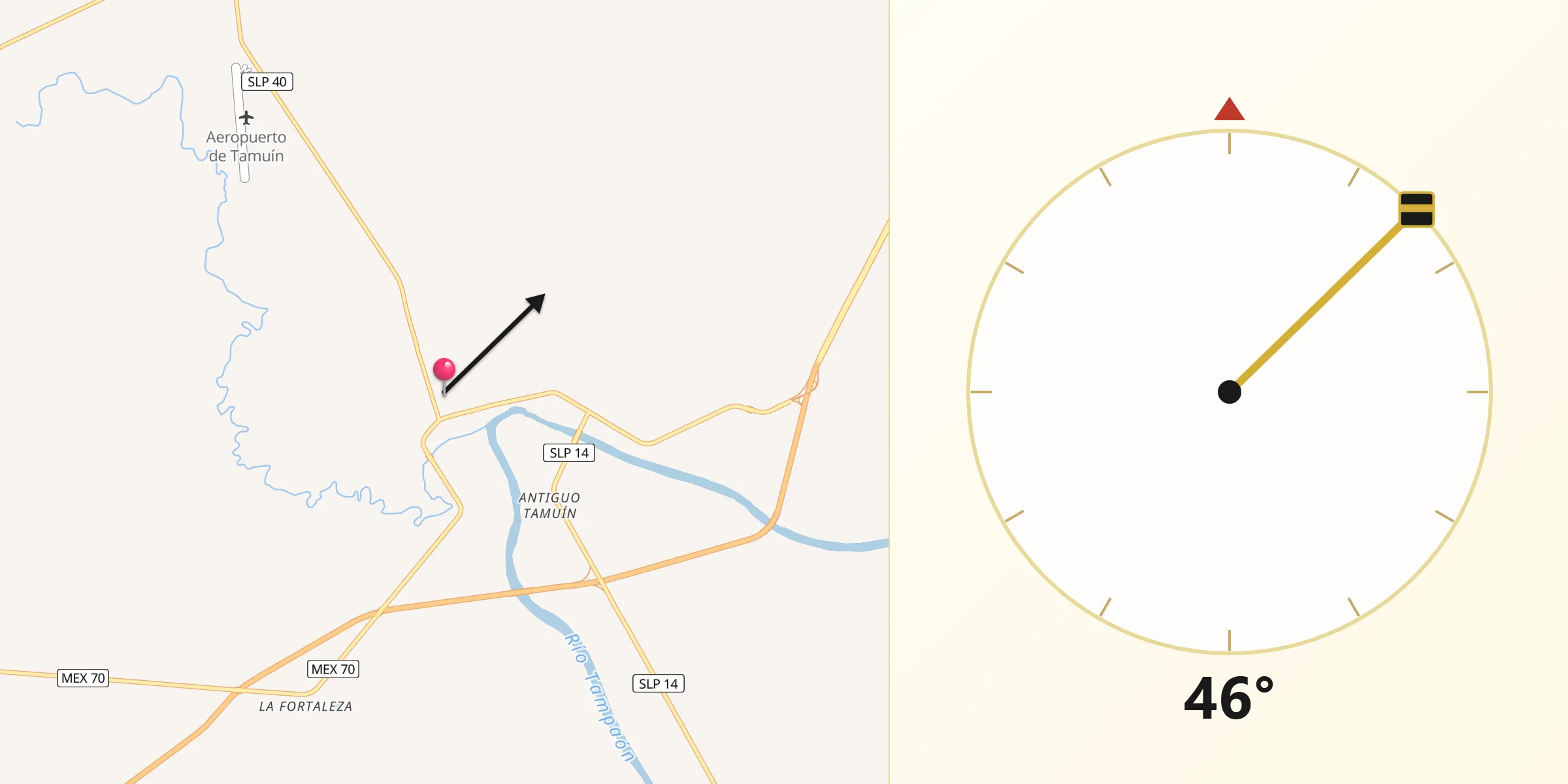 Dirección de la Qibla desde Tamuin
