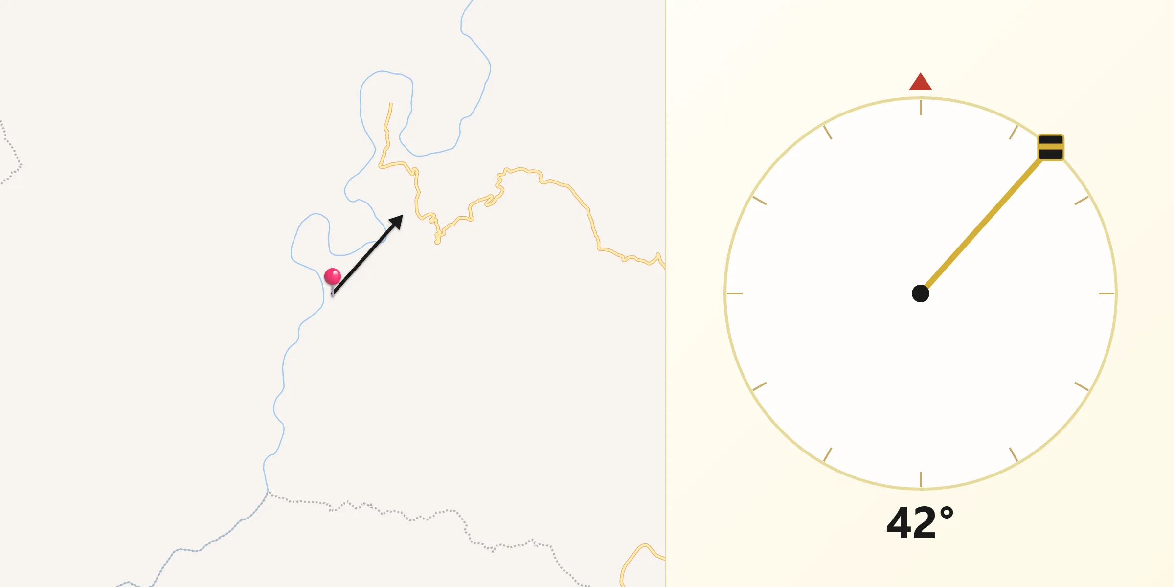 Dirección de la Qibla desde Izolta