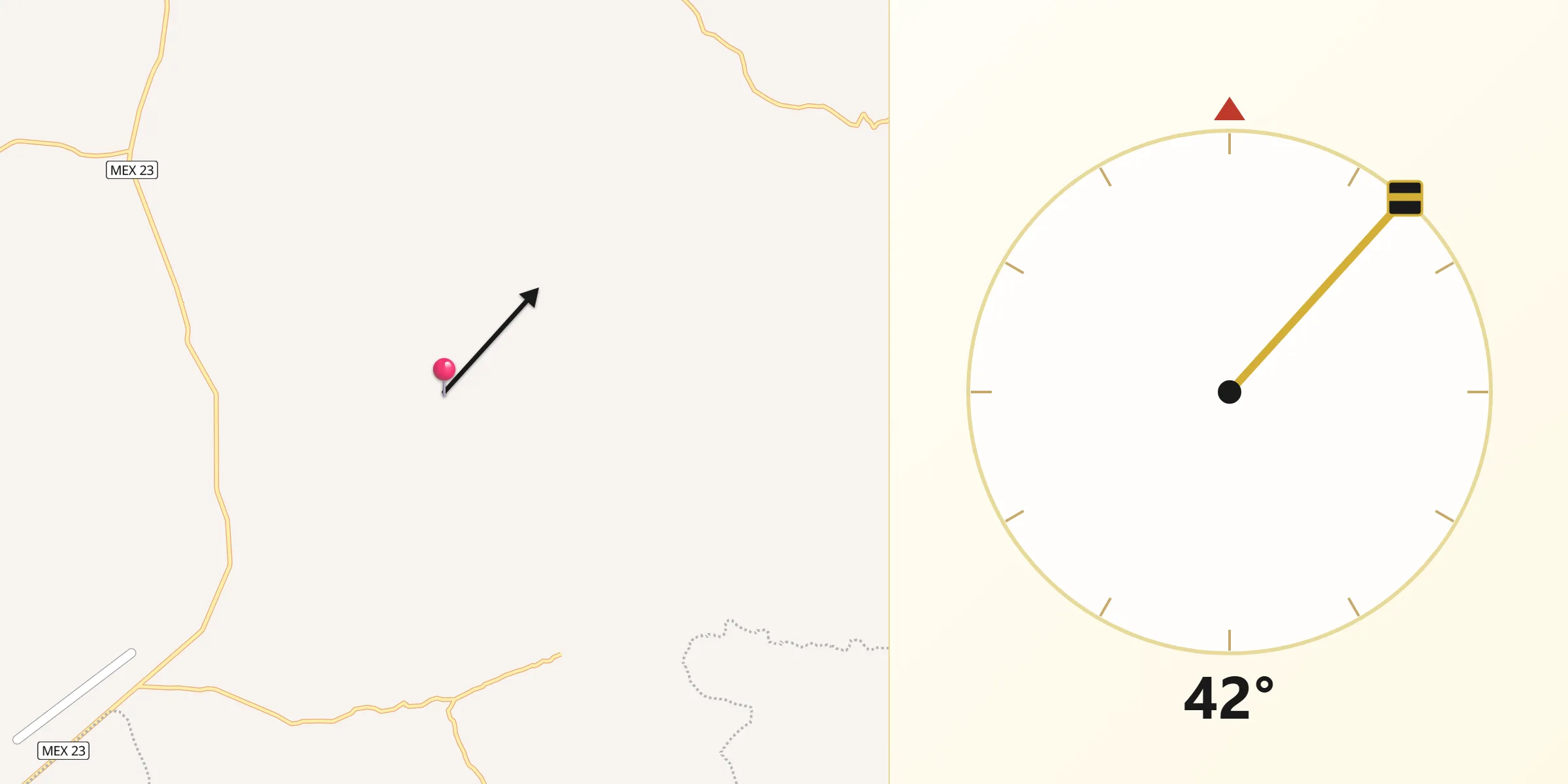 Dirección de la Qibla desde El Saucillo de los Pérez