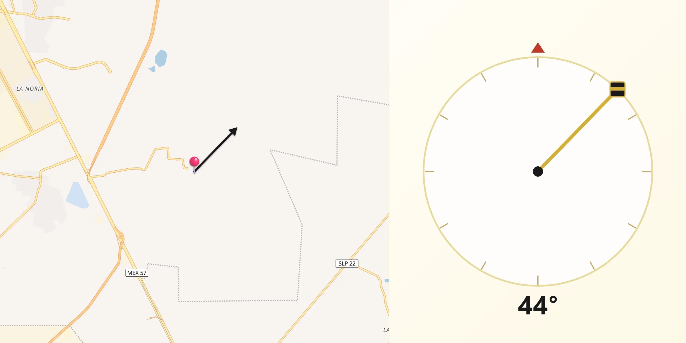 Dirección de la Qibla desde El Jaralito