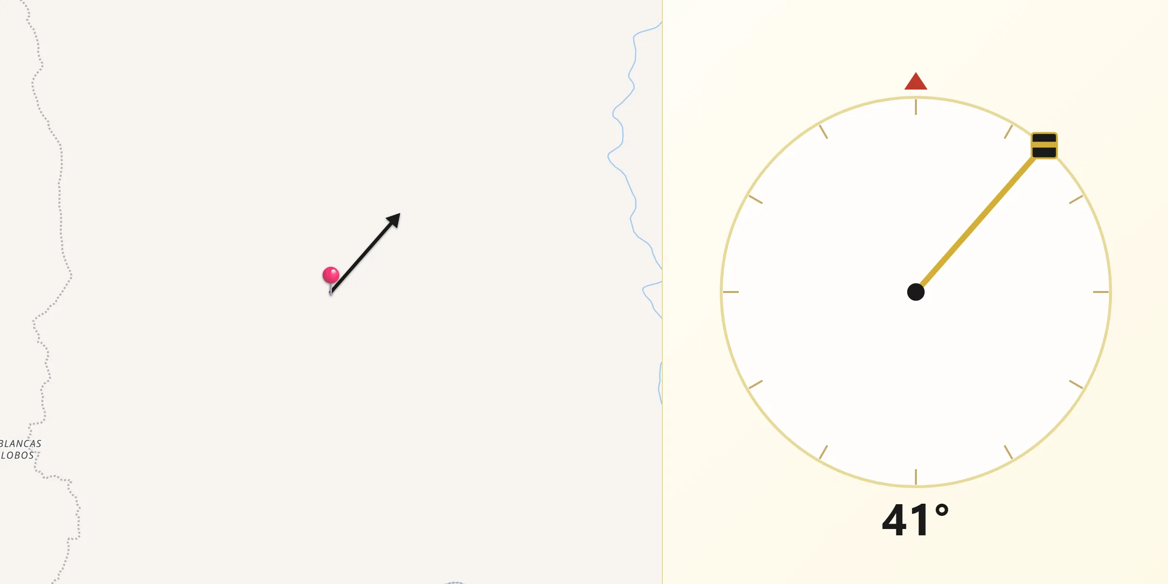 Dirección de la Qibla desde Guamuchilillo