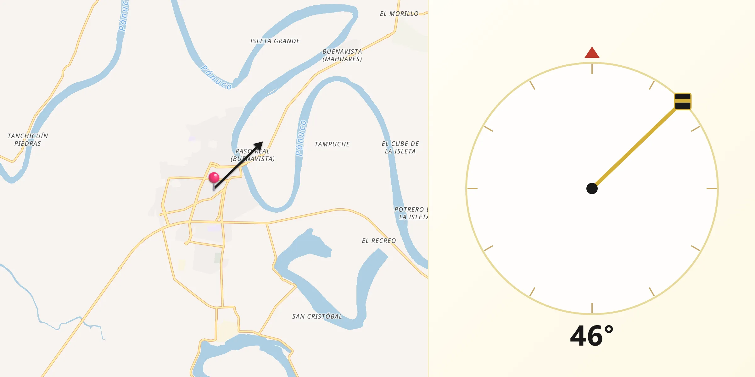 Dirección de la Qibla desde Pánuco