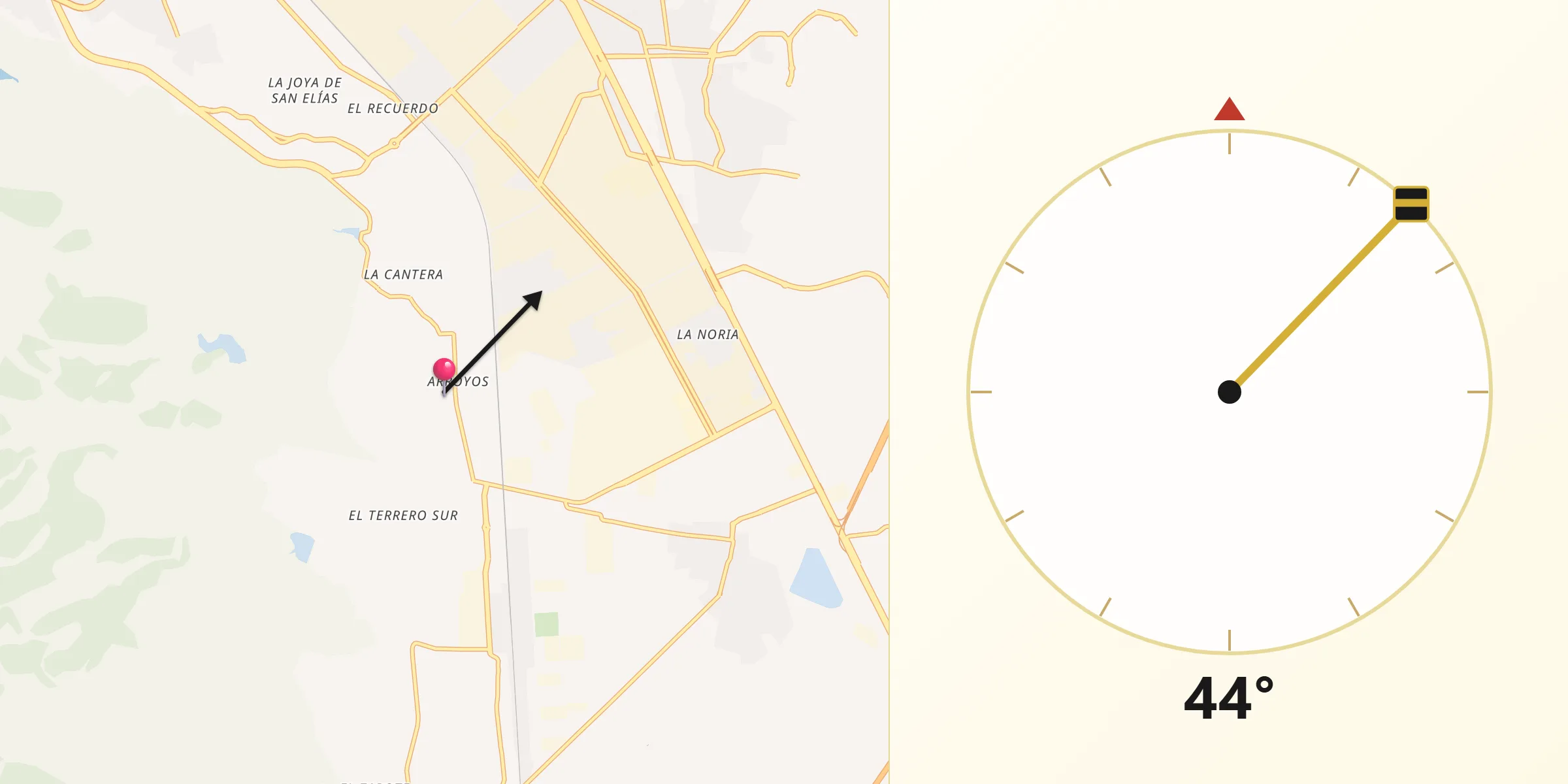 Dirección de la Qibla desde Arroyos