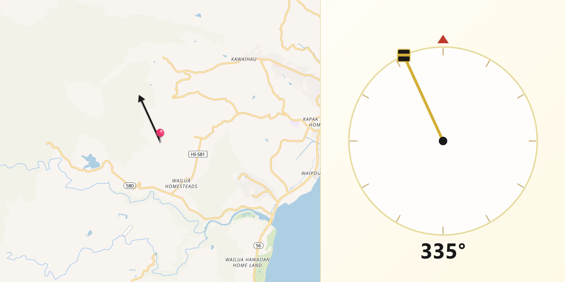 Qibla Direction from Wailua Homesteads