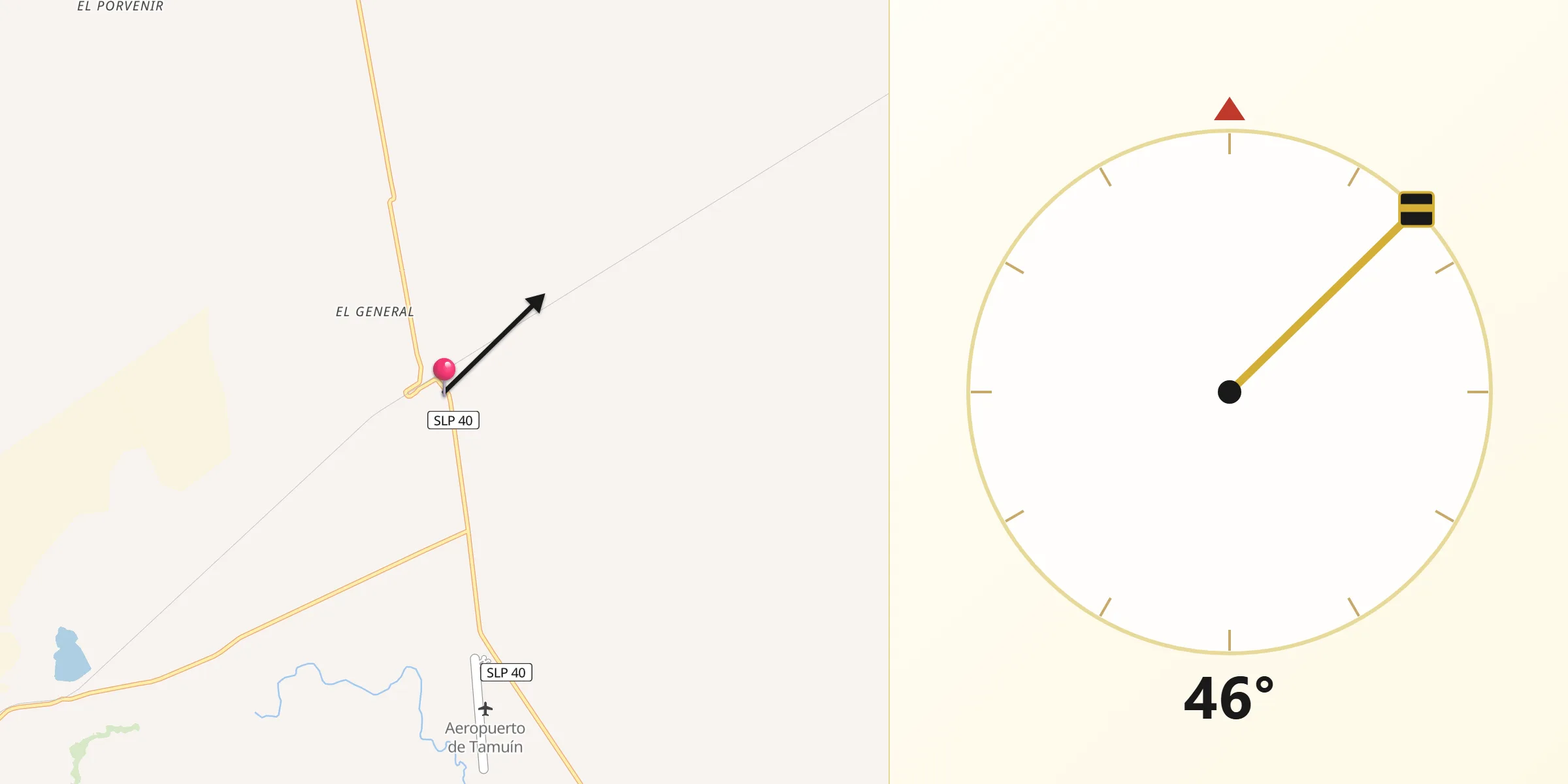 Dirección de la Qibla desde Estación Tamuín