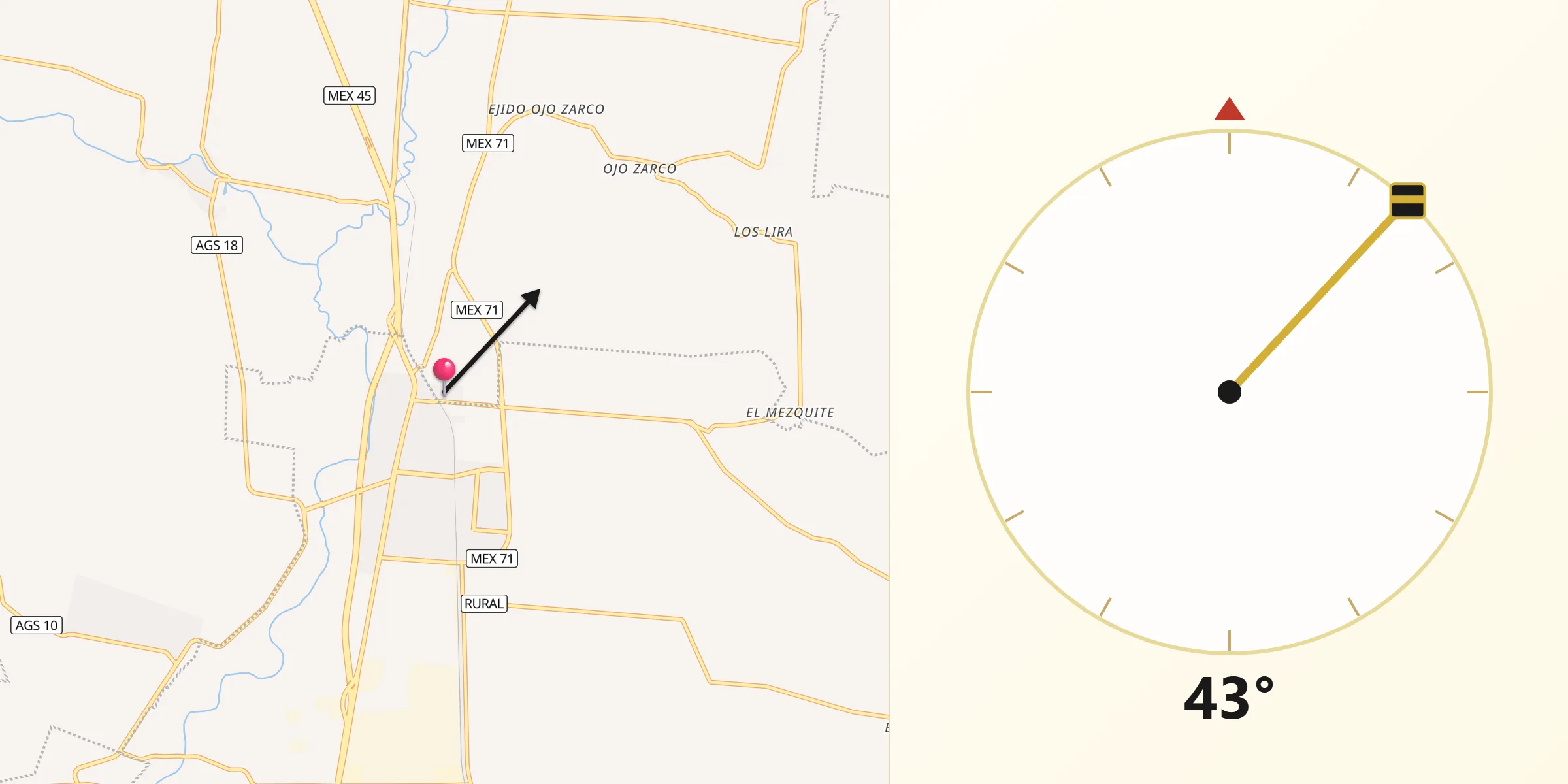 Dirección de la Qibla desde Santa Isabel [Fraccionamiento]