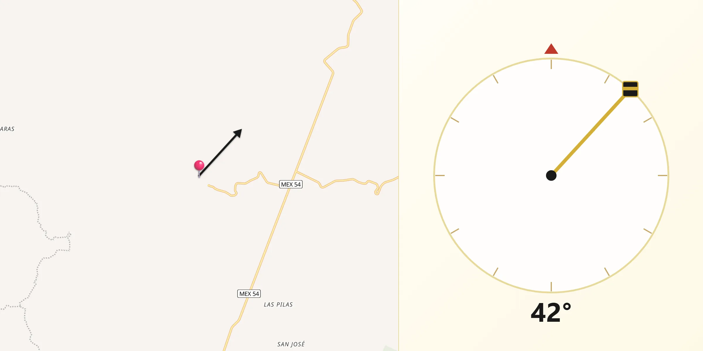 Dirección de la Qibla desde Tayahua