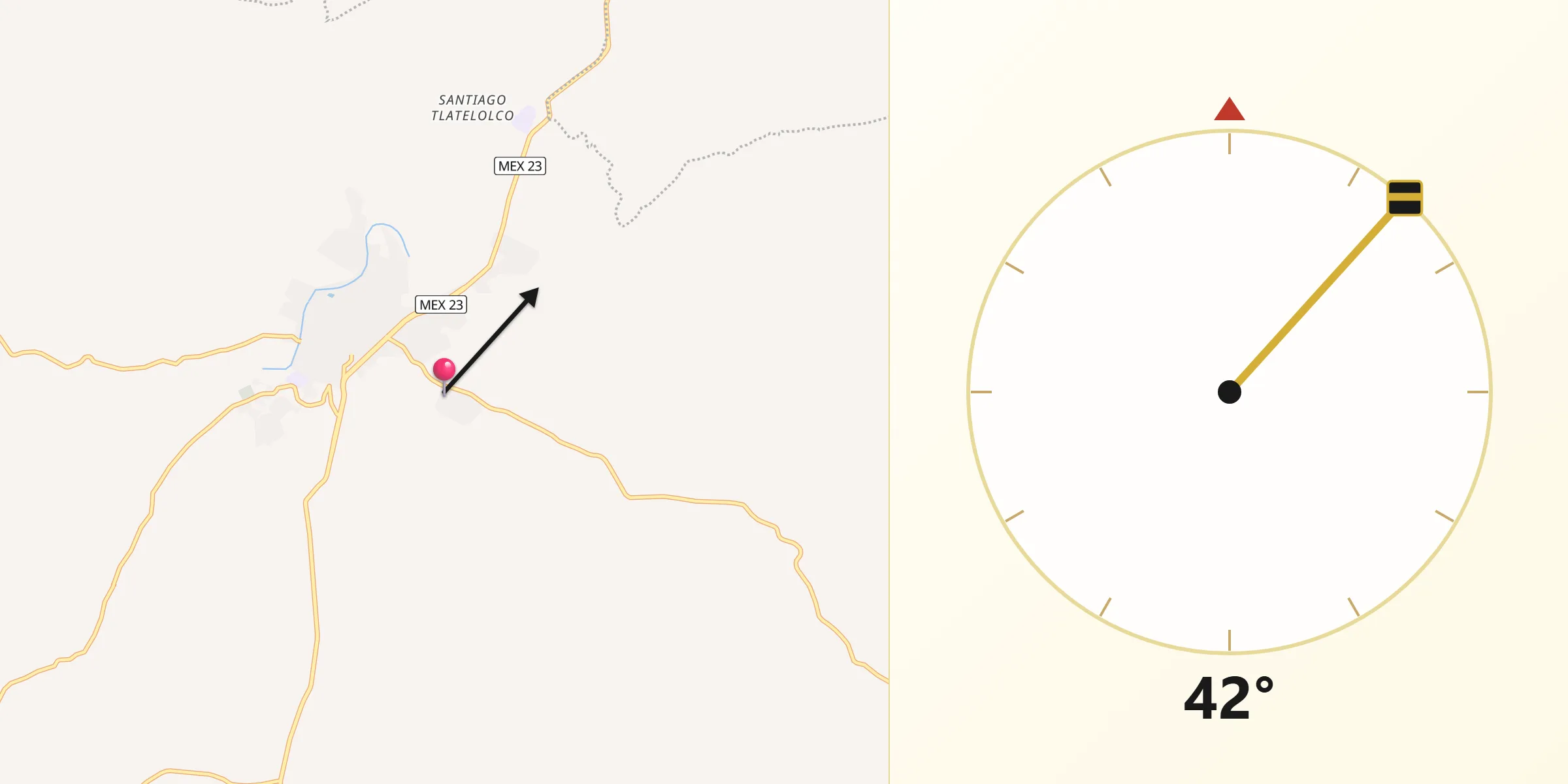 Dirección de la Qibla desde Las Golondrinas [Fraccionamiento]