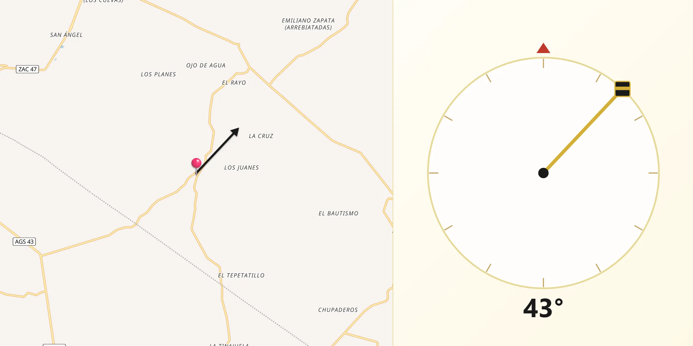 Dirección de la Qibla desde Agua Gorda