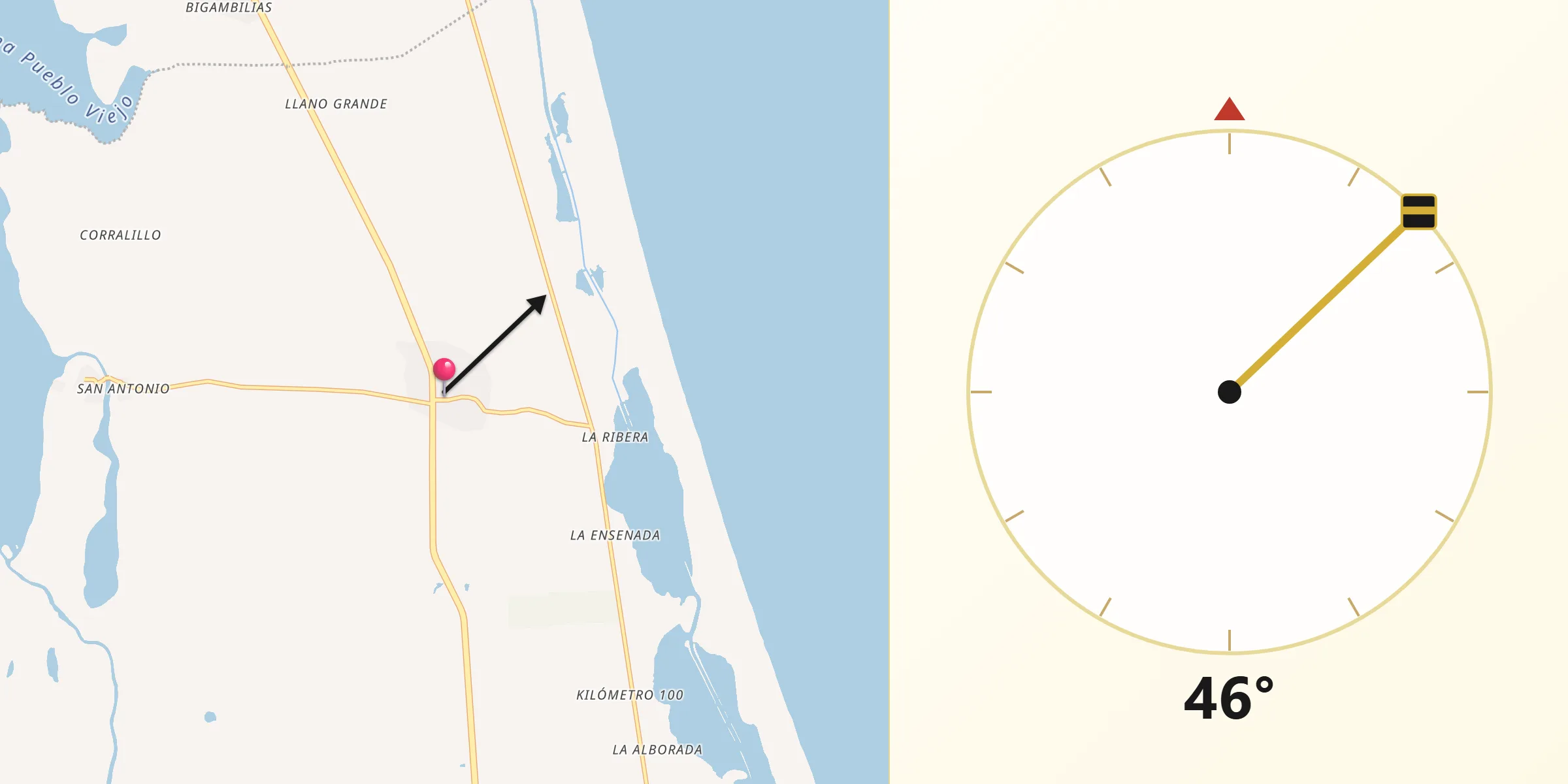 Dirección de la Qibla desde Tampico Alto