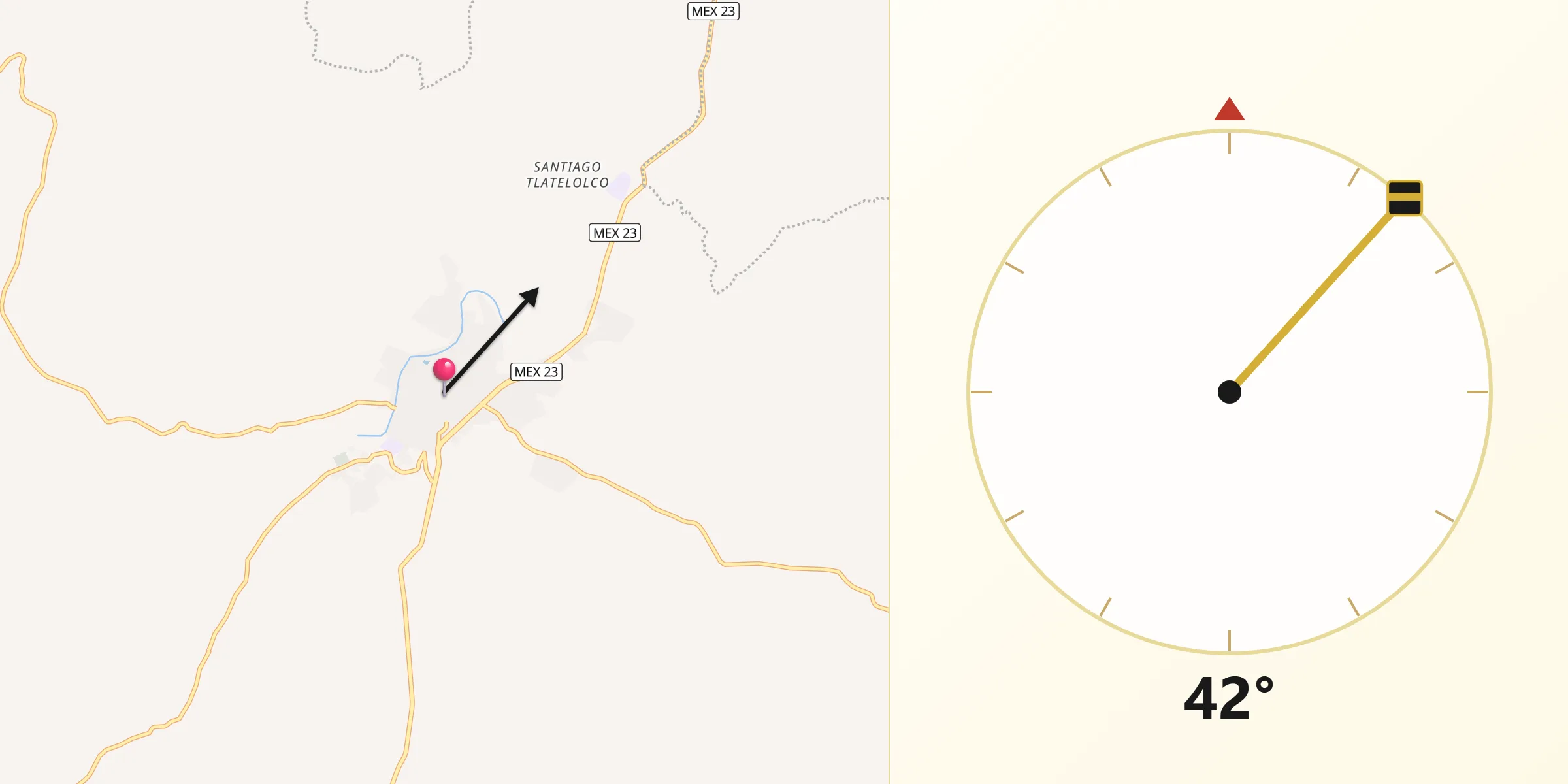 Dirección de la Qibla desde Colotlán
