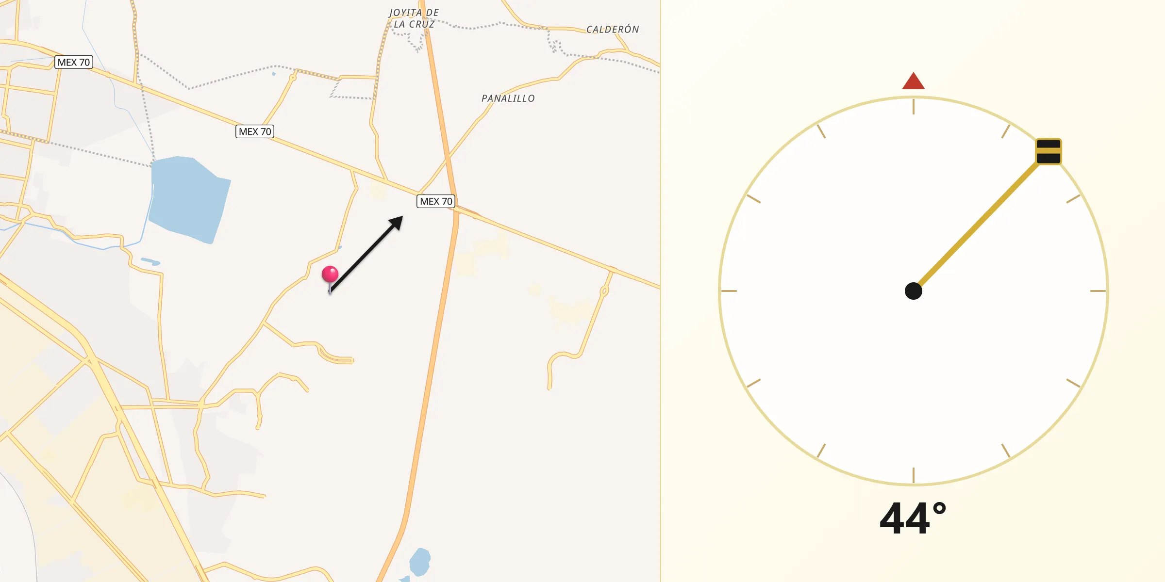 Dirección de la Qibla desde Laguna de Santa Rita
