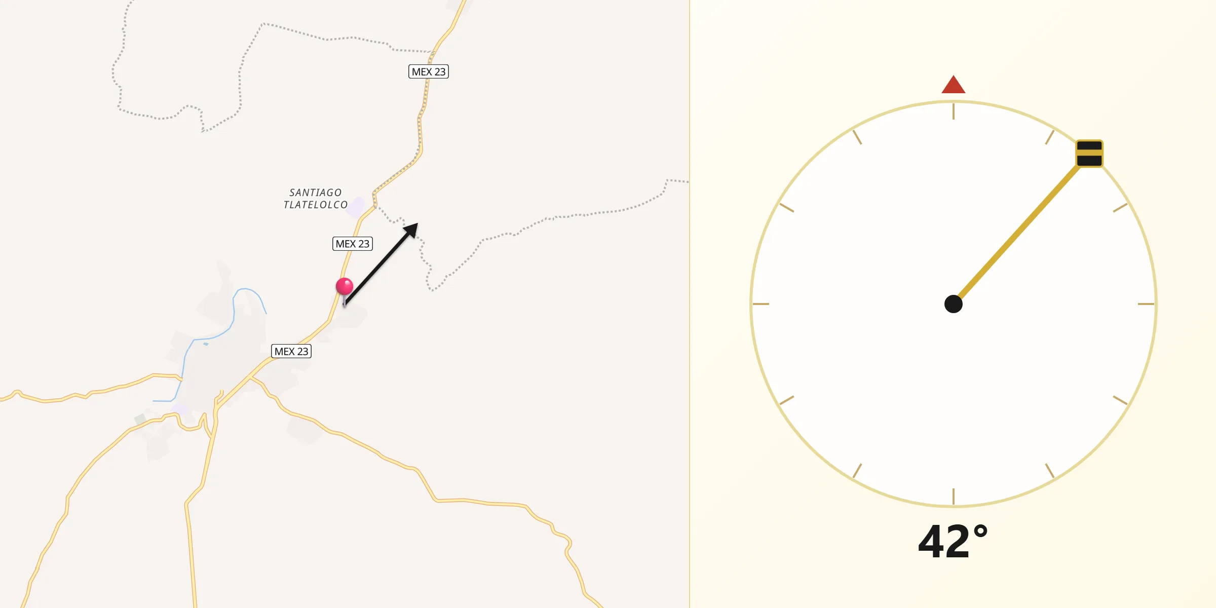 Dirección de la Qibla desde Canoas de Arriba