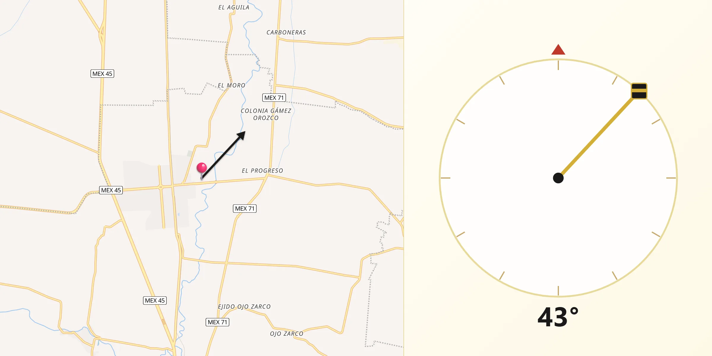 Dirección de la Qibla desde Pabellón de Arteaga