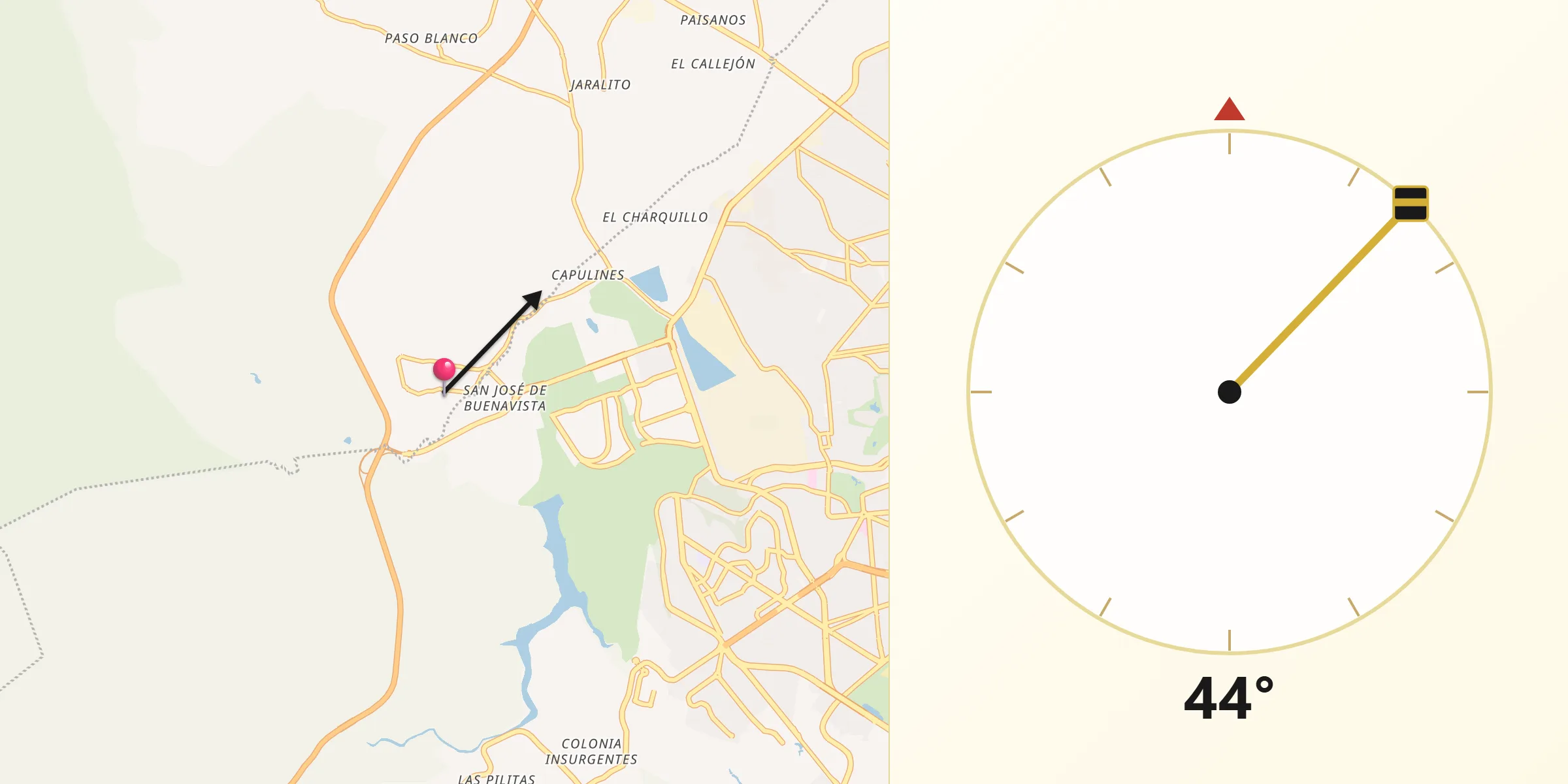Dirección de la Qibla desde Ciudad Guadalupe Victoria