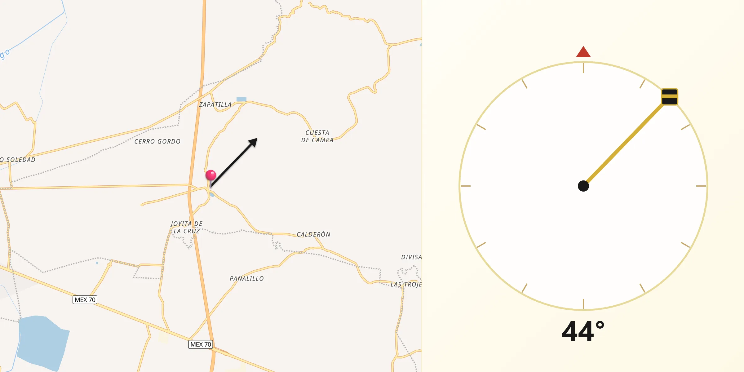Dirección de la Qibla desde Portezuelo