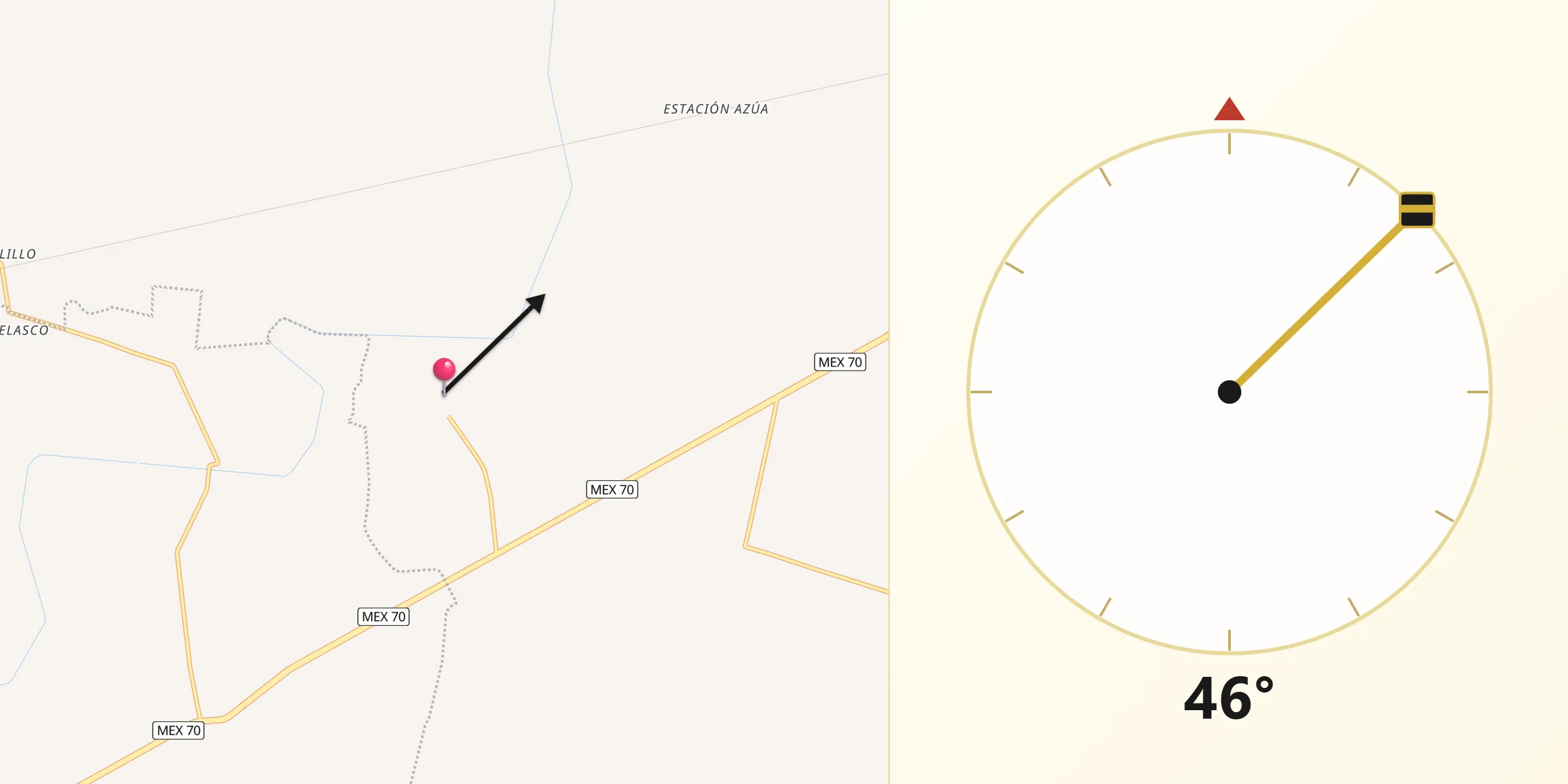 Dirección de la Qibla desde Pujal-Coy