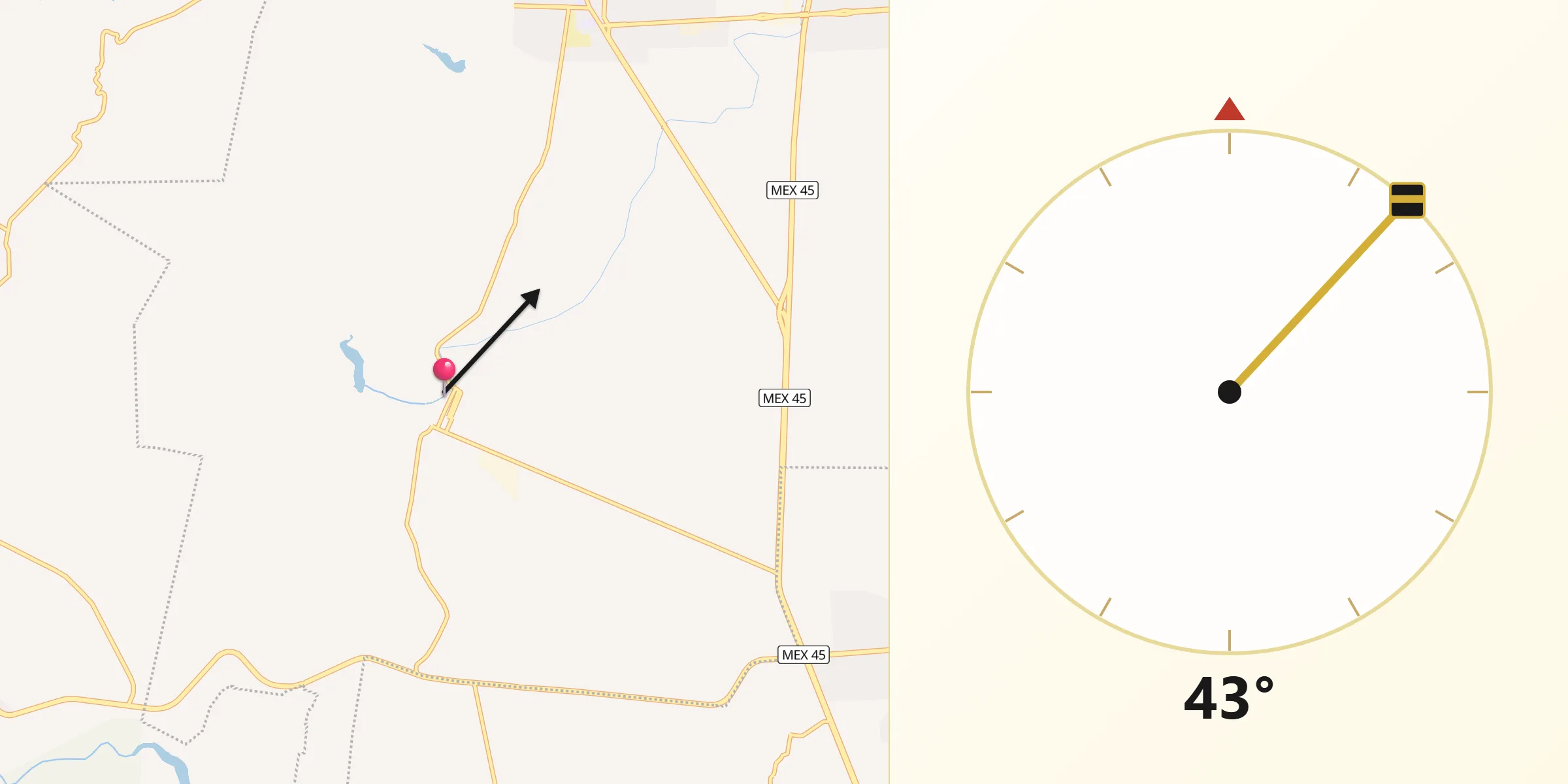 Dirección de la Qibla desde Pabellón de Hidalgo