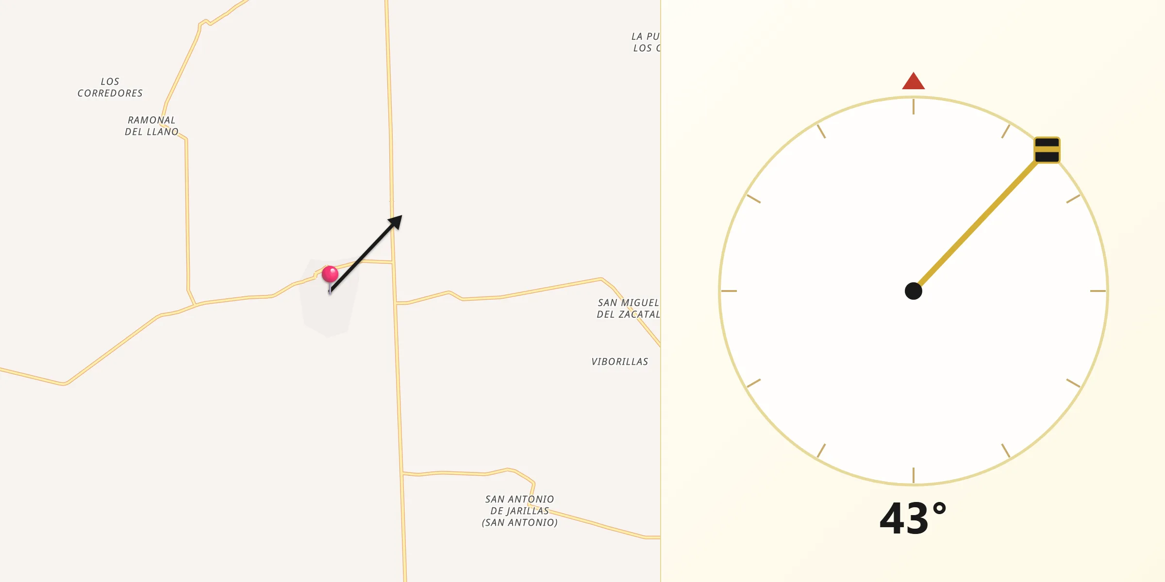 Dirección de la Qibla desde El Obraje