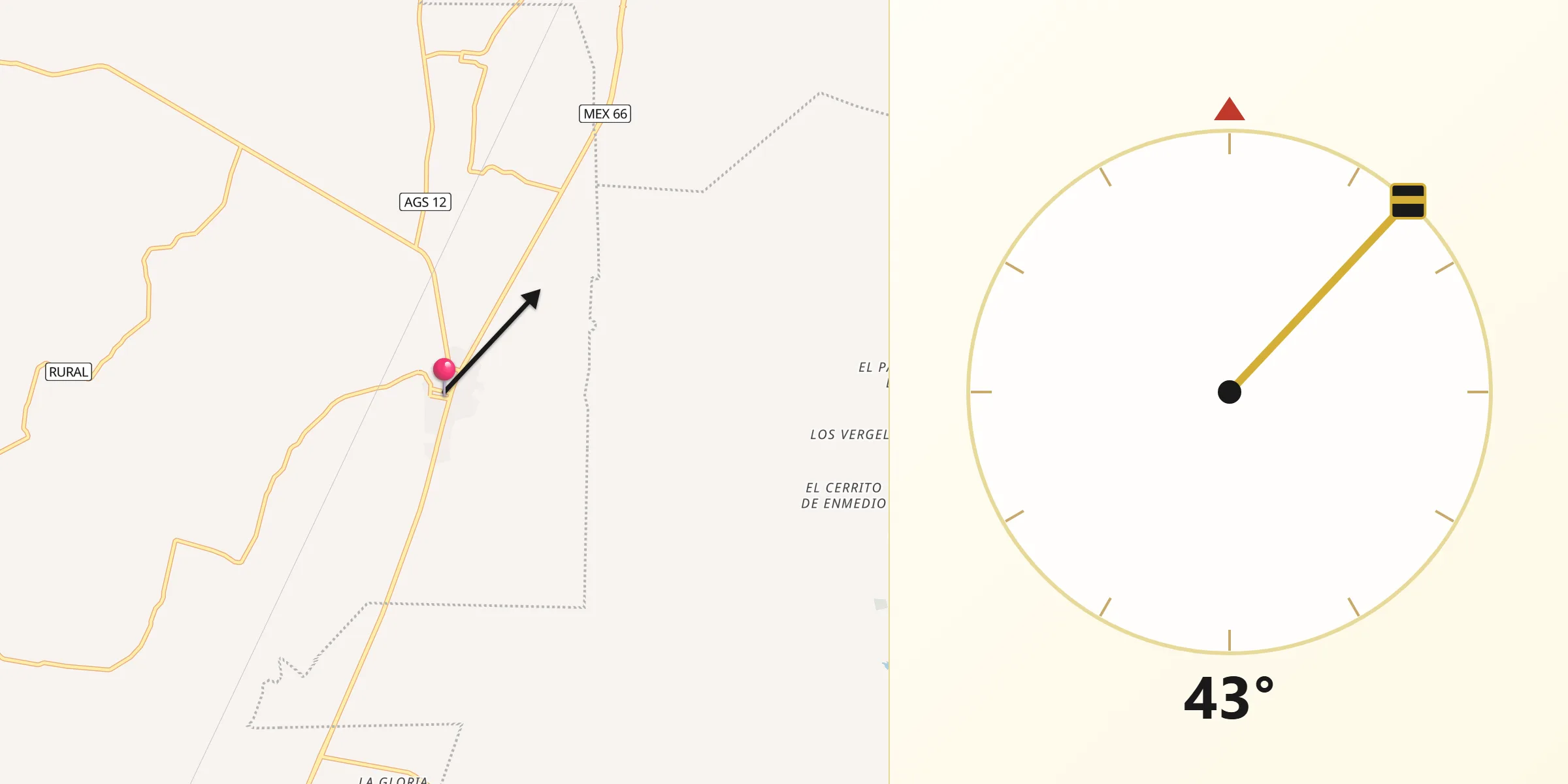 Dirección de la Qibla desde Ciénega Grande