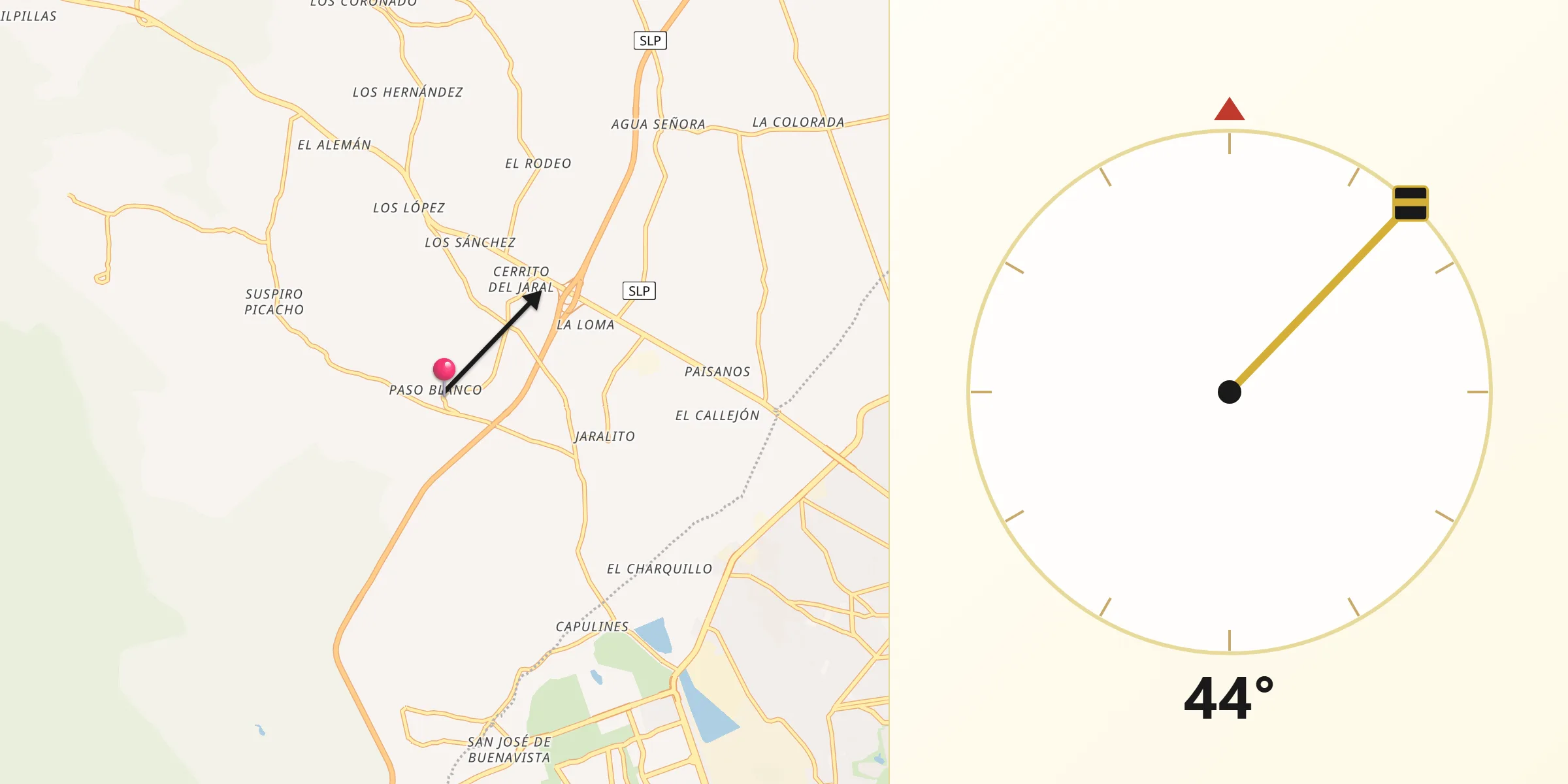 Dirección de la Qibla desde Paso Blanco