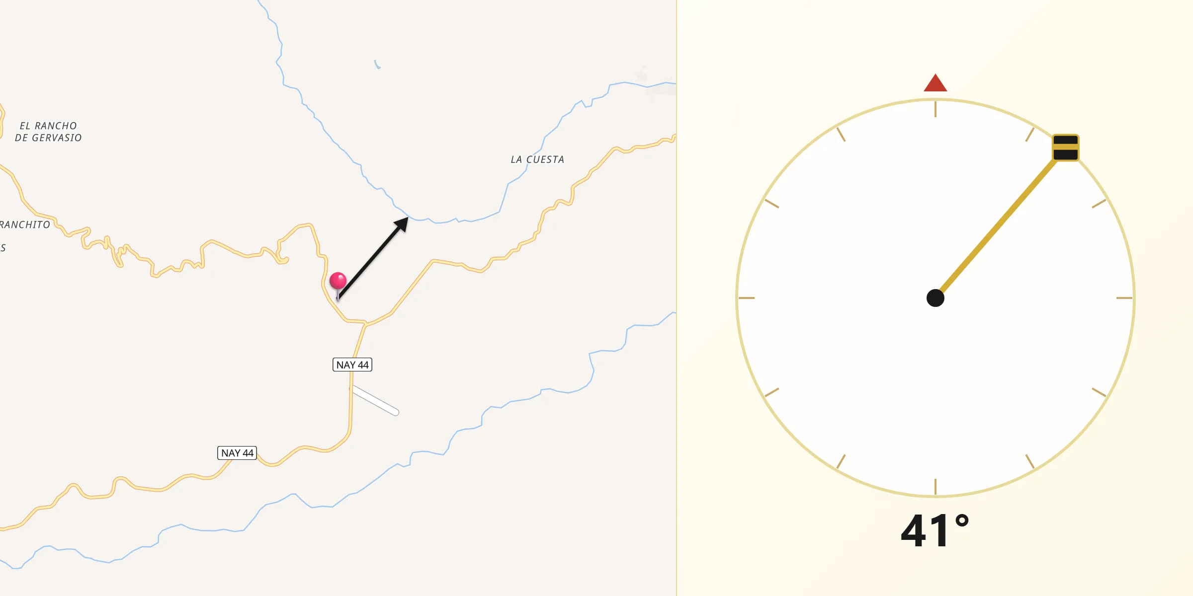 Dirección de la Qibla desde Mesa del Nayar
