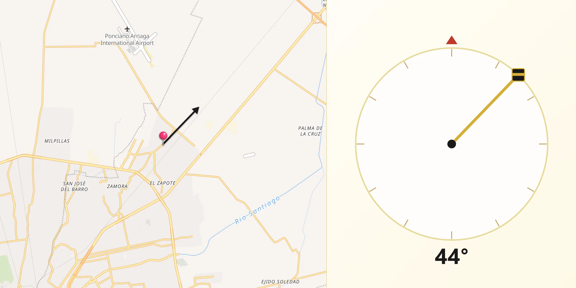 Dirección de la Qibla desde Rancho Nuevo