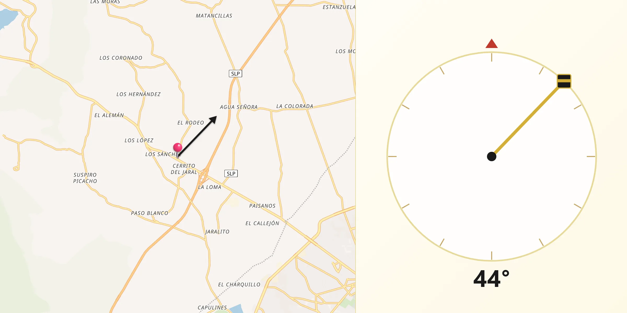 Dirección de la Qibla desde Cerrito de Jaral