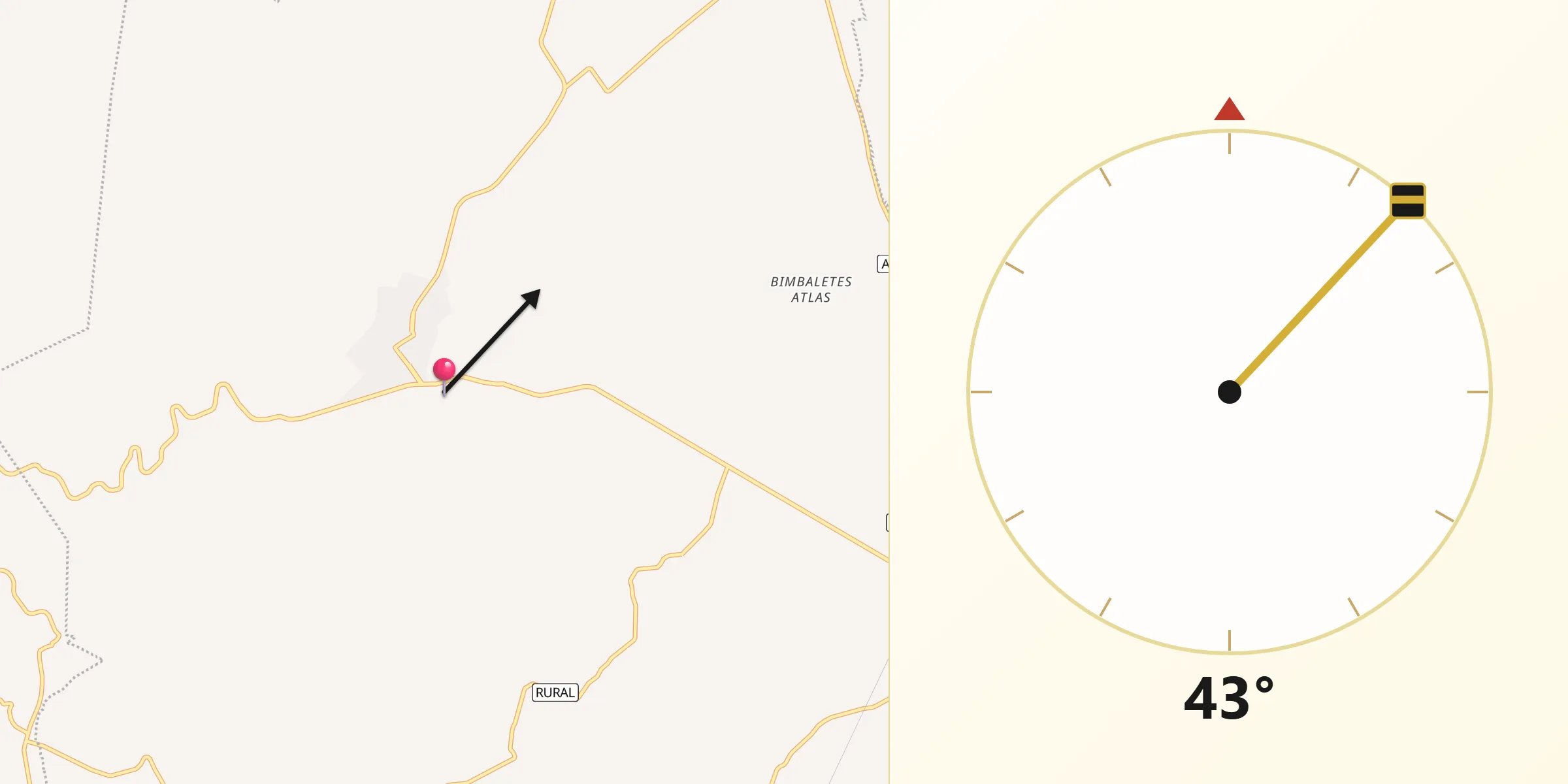 Dirección de la Qibla desde Asientos