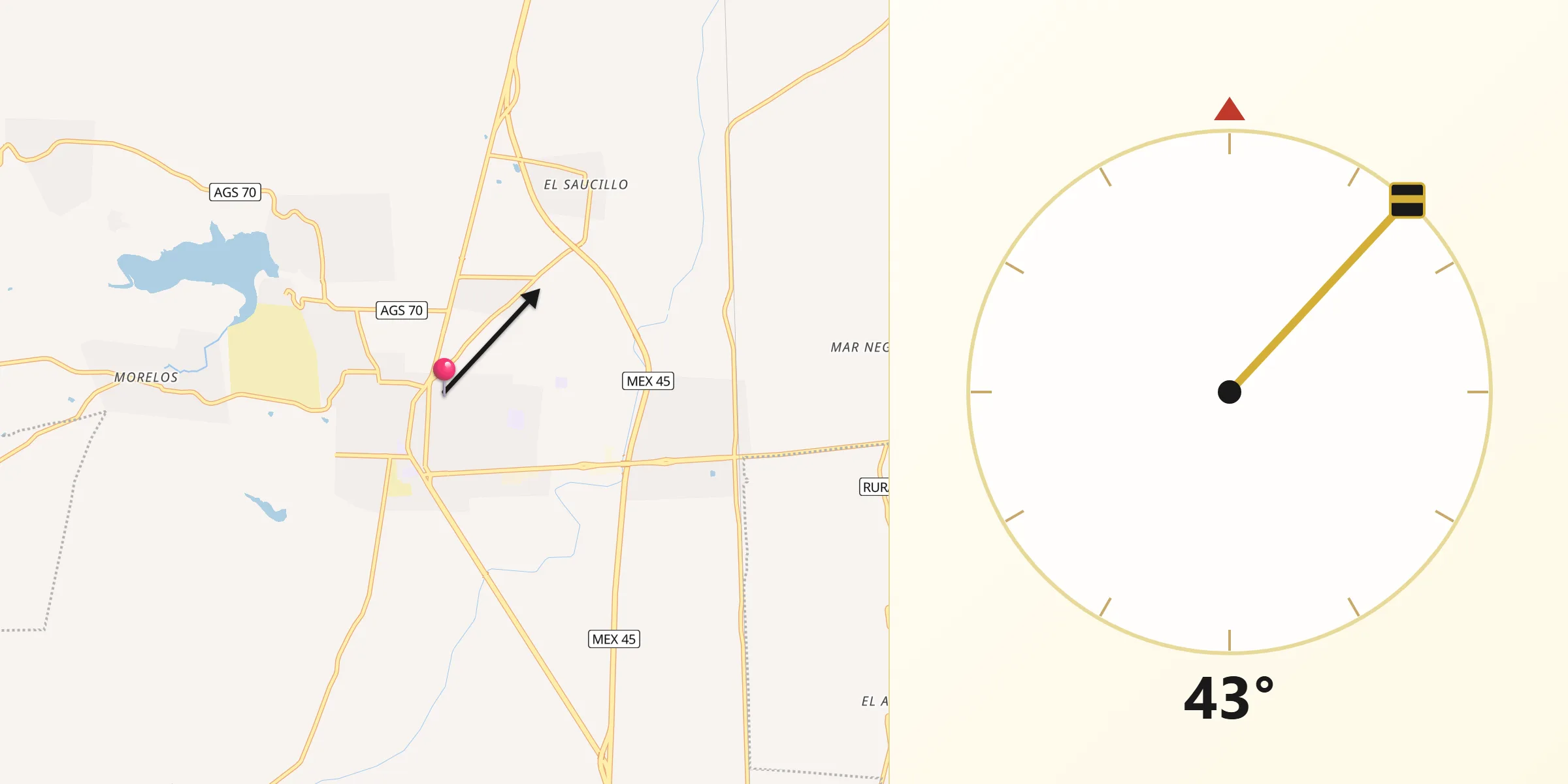 Dirección de la Qibla desde Rincón de Romos