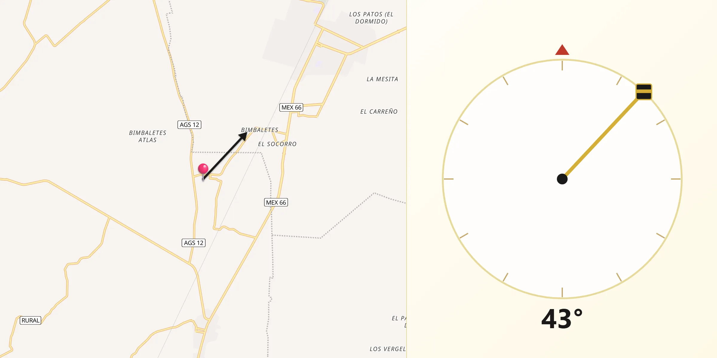 Dirección de la Qibla desde Bimbaletes Aguascalientes (El Álamo)