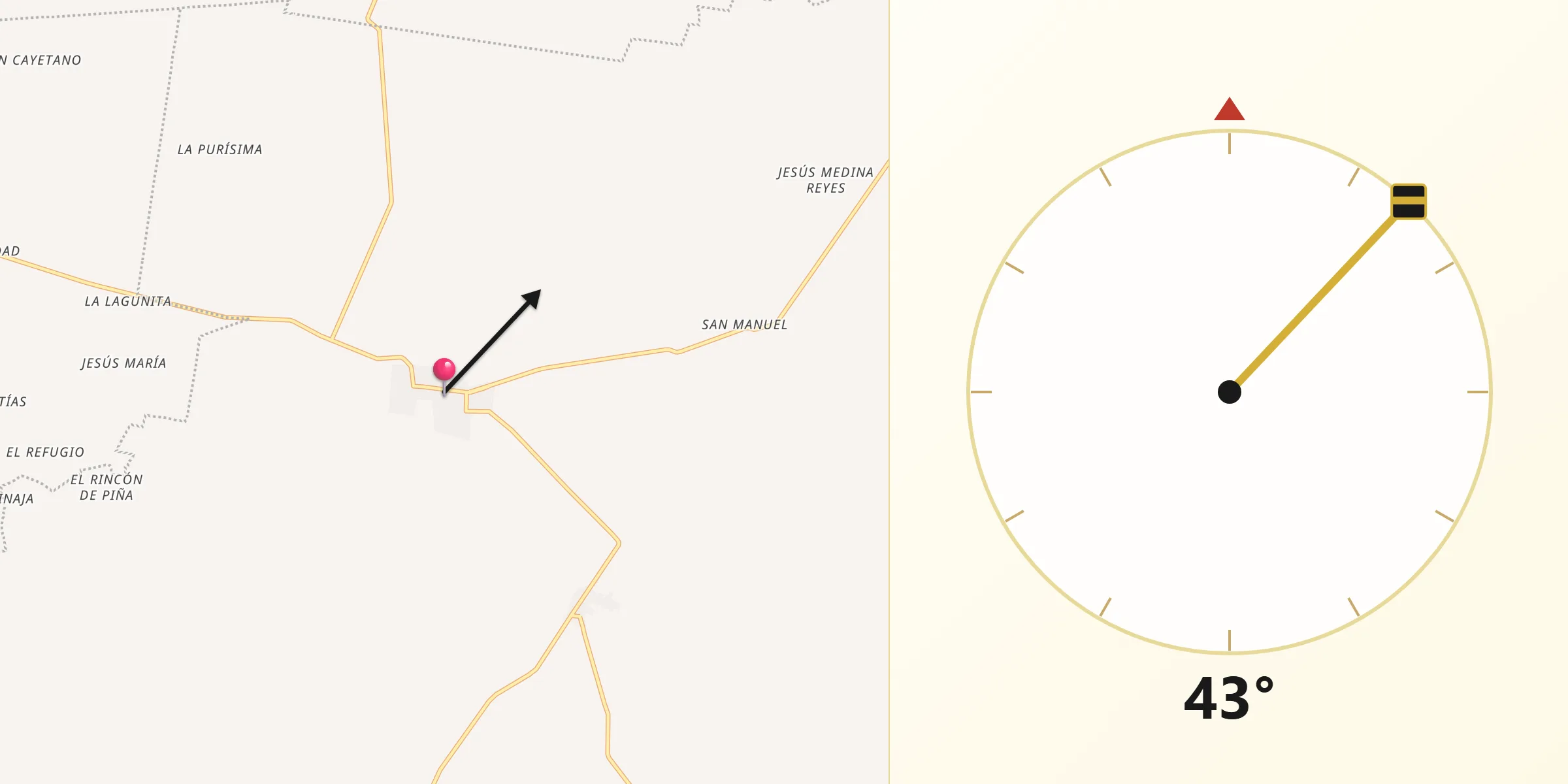 Dirección de la Qibla desde Pedregoso