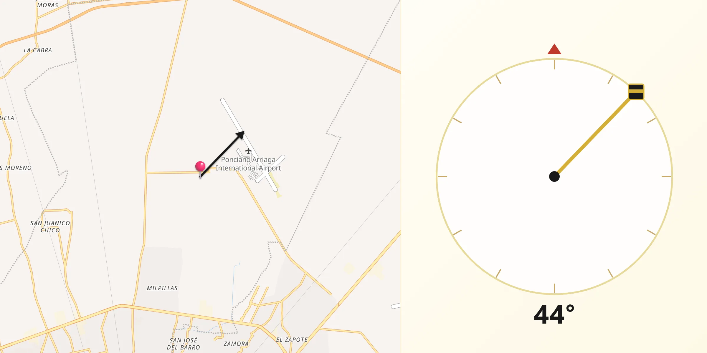 Dirección de la Qibla desde Rinconada