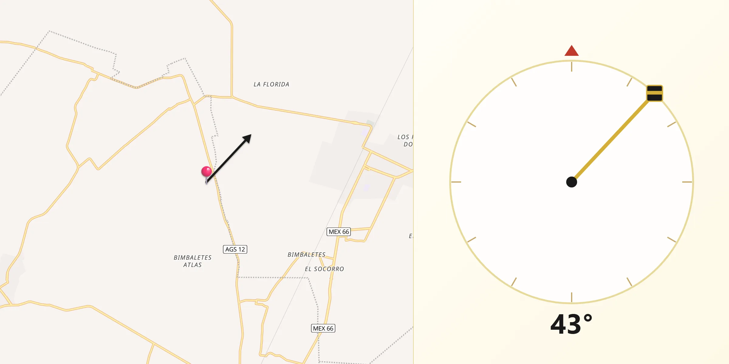 Dirección de la Qibla desde Guadalupe de Atlas