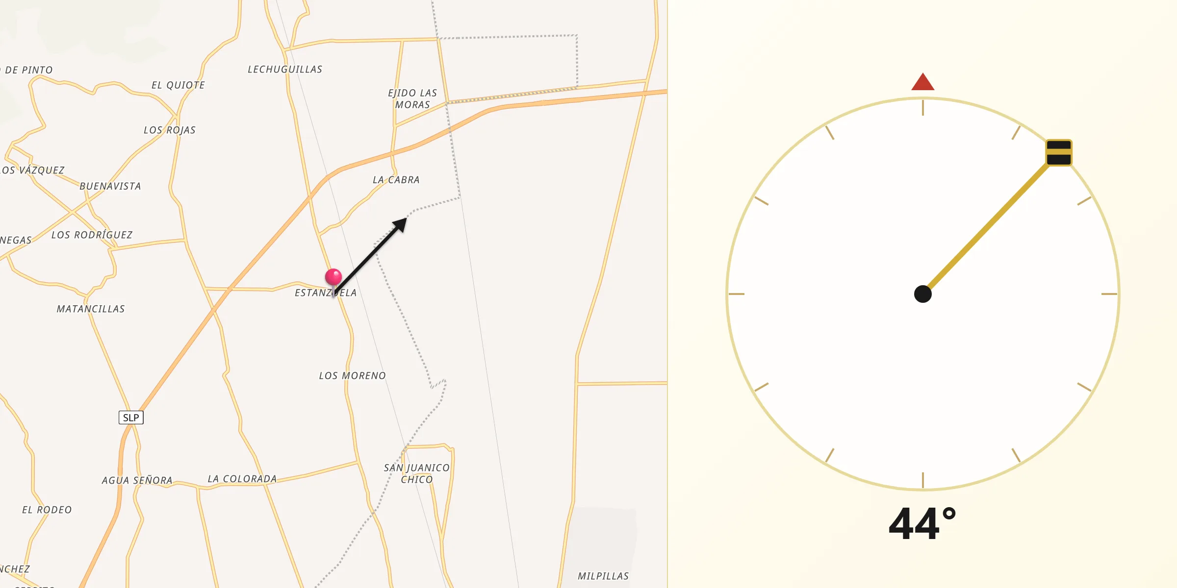 Dirección de la Qibla desde Estanzuela