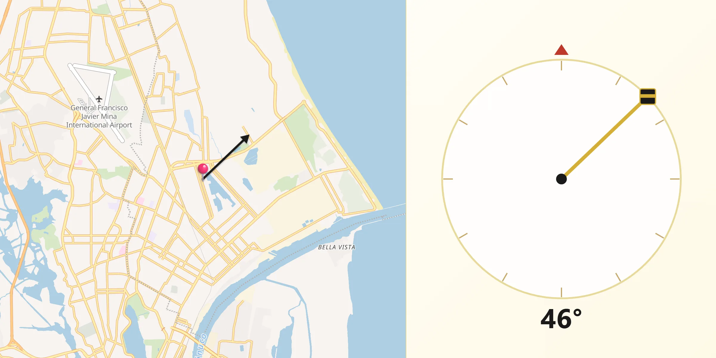 Dirección de la Qibla desde Cd Madero