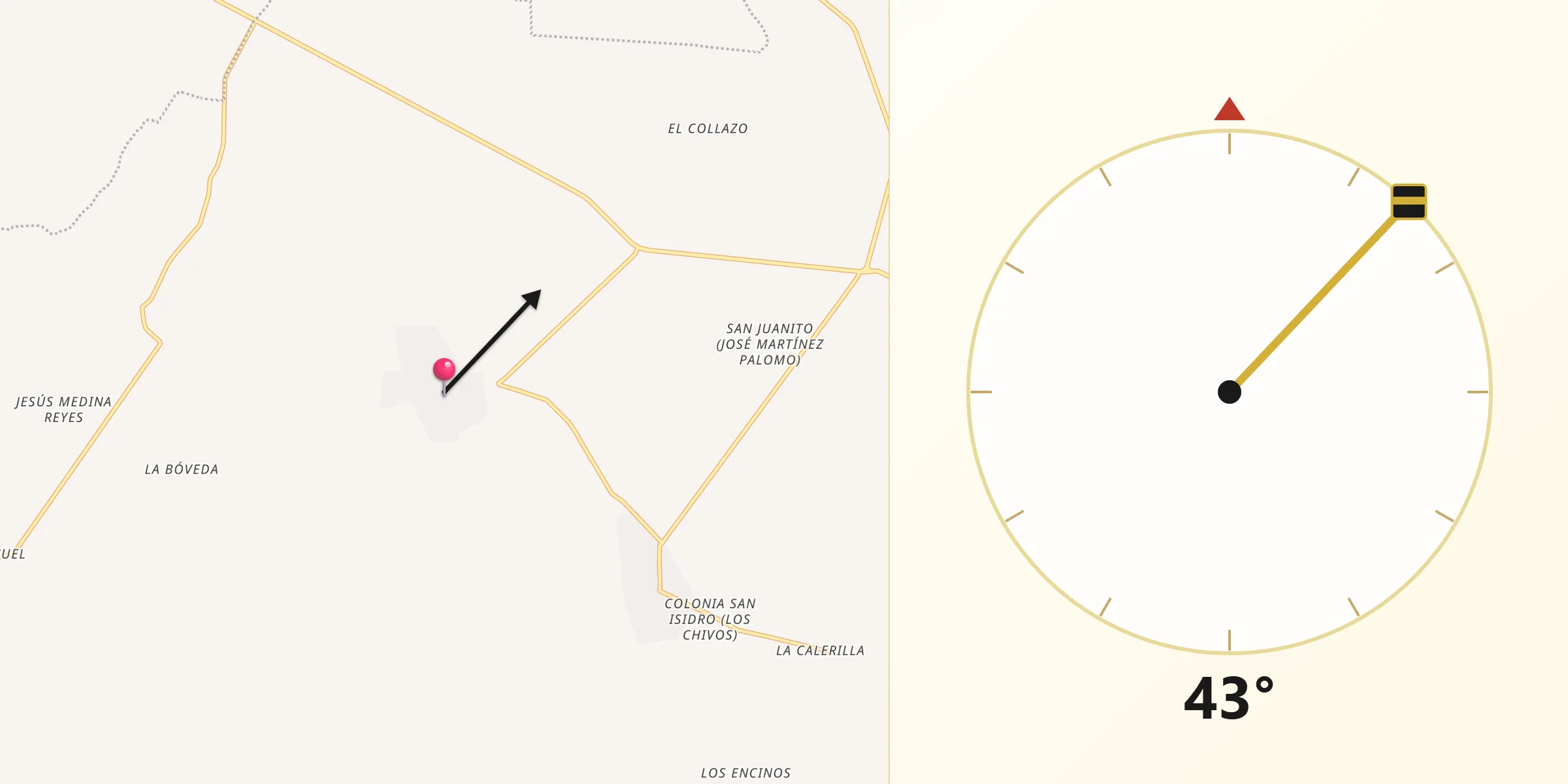 Dirección de la Qibla desde Estancia de Guadalupe