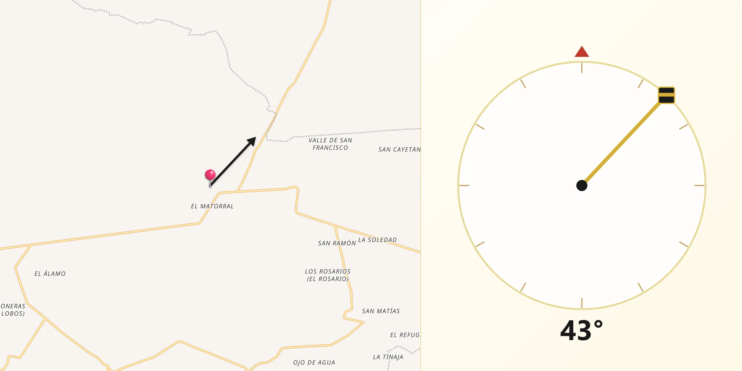 Dirección de la Qibla desde Santa María de los Ángeles