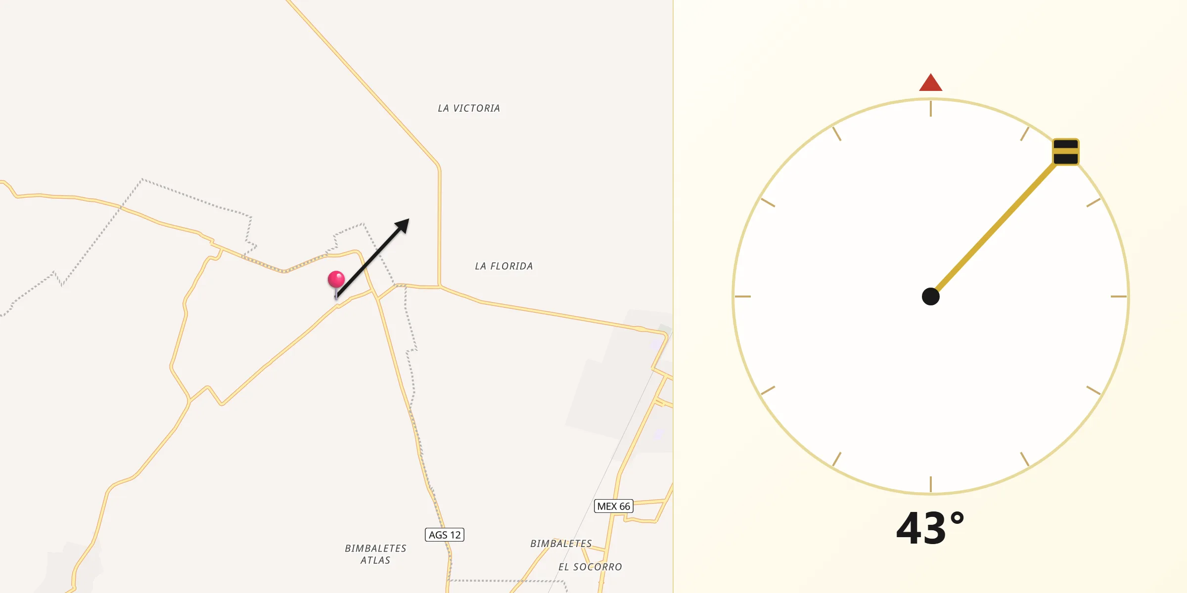 Dirección de la Qibla desde Noria del Borrego (Norias)
