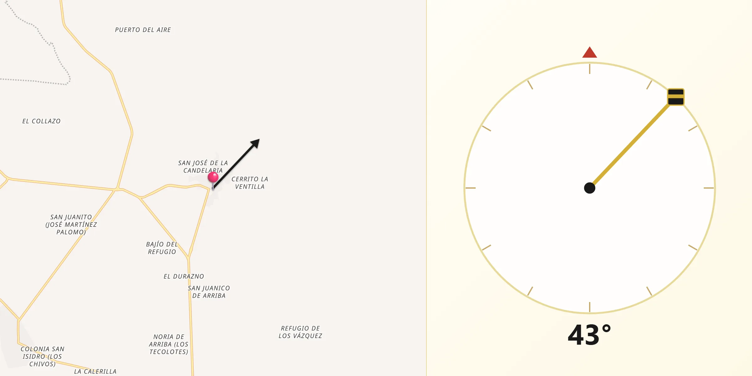 Dirección de la Qibla desde Pinos