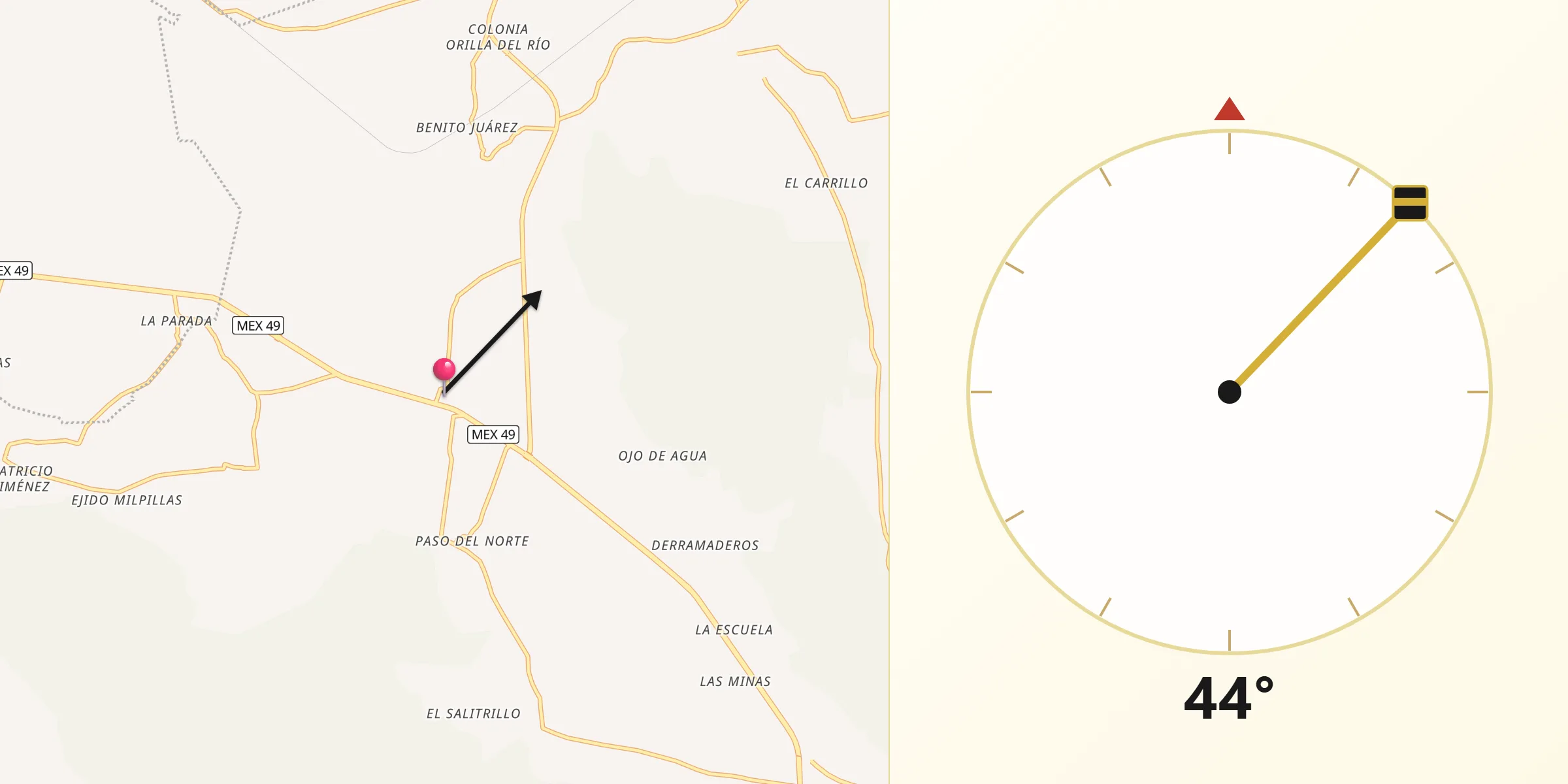 Dirección de la Qibla desde Rincón del Porvenir
