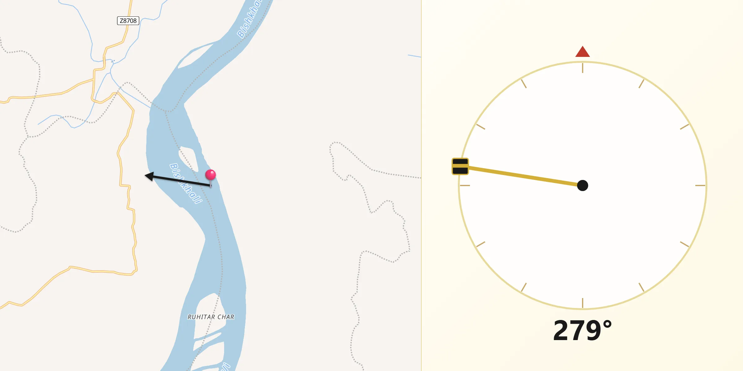 Direction vers la Qibla depuis Bhola