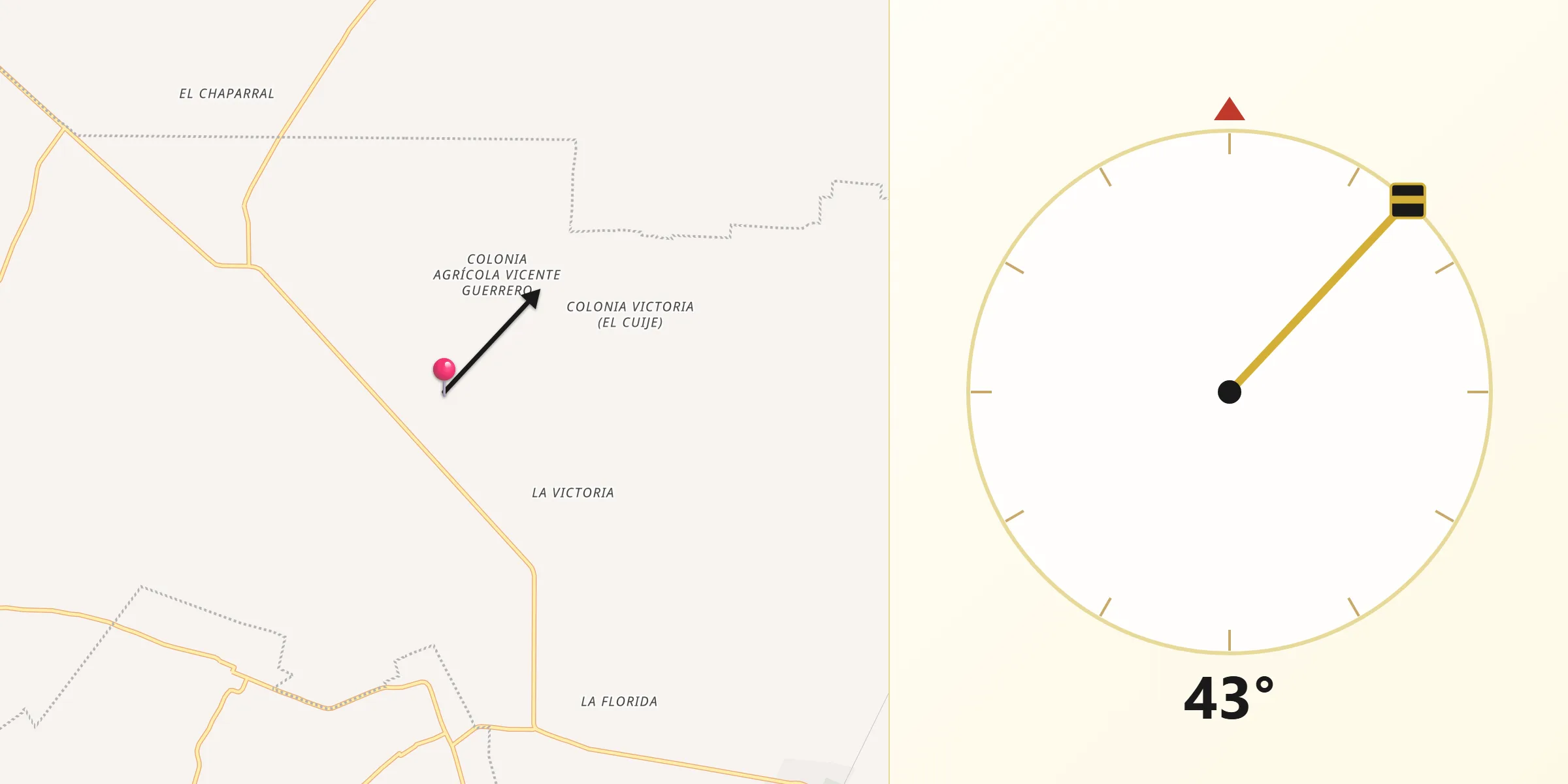 Dirección de la Qibla desde Colonia Hidalgo (El Tecolote)