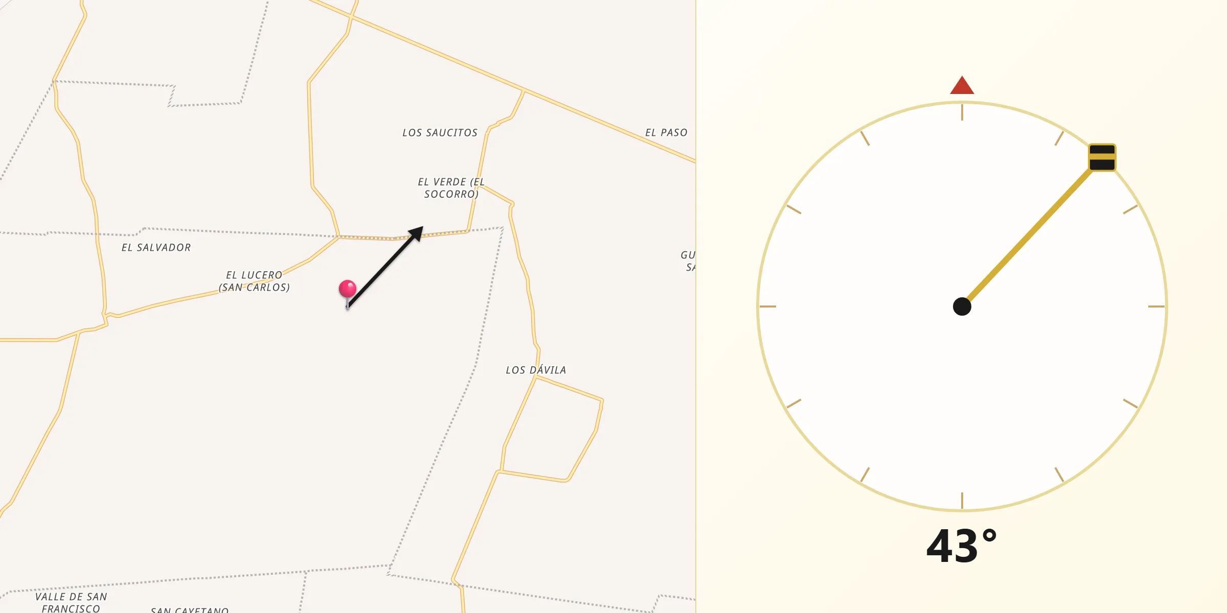 Dirección de la Qibla desde Rancho Nuevo de Morelos (De Guadalupe)
