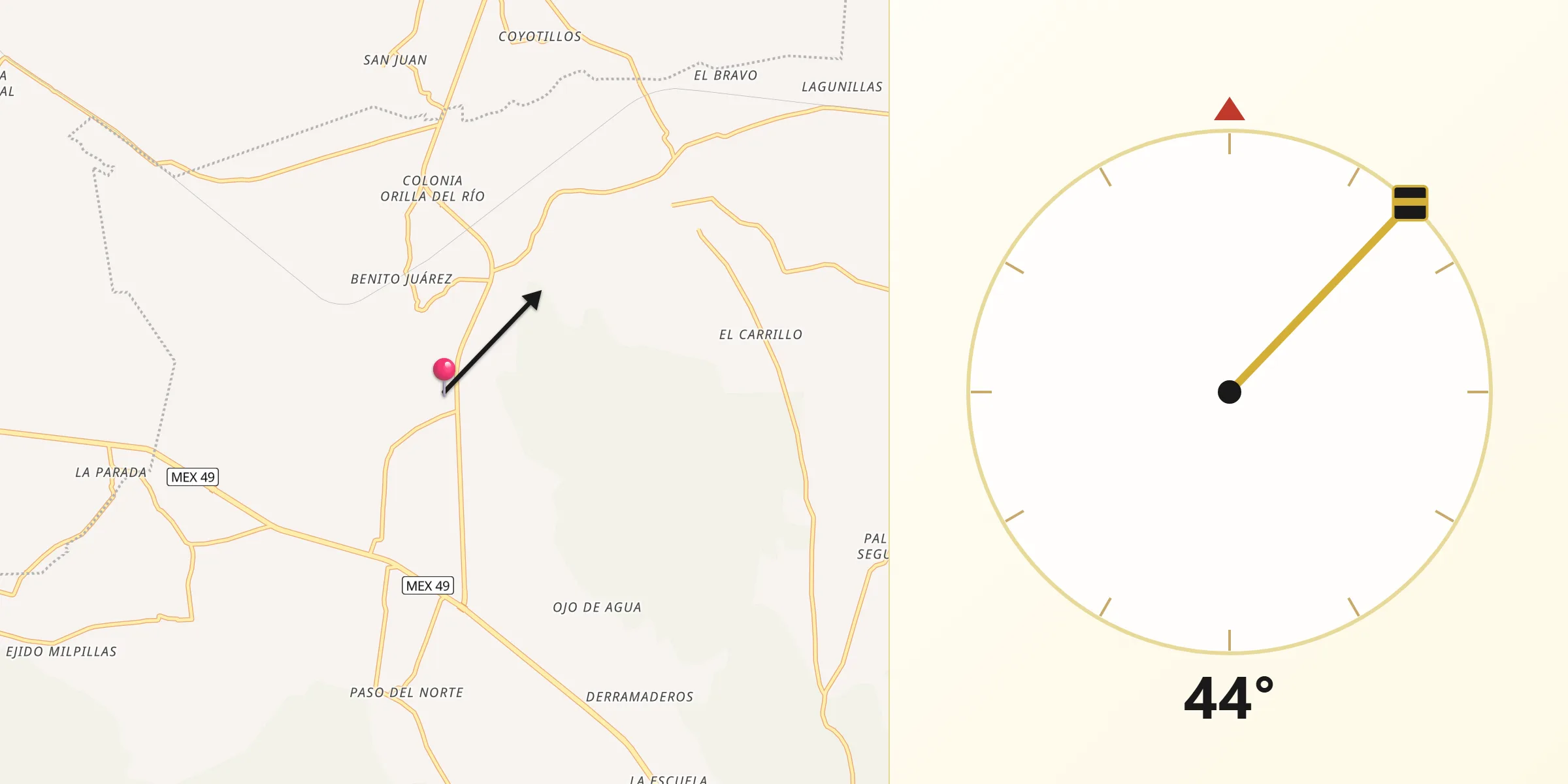 Dirección de la Qibla desde El Carrizal
